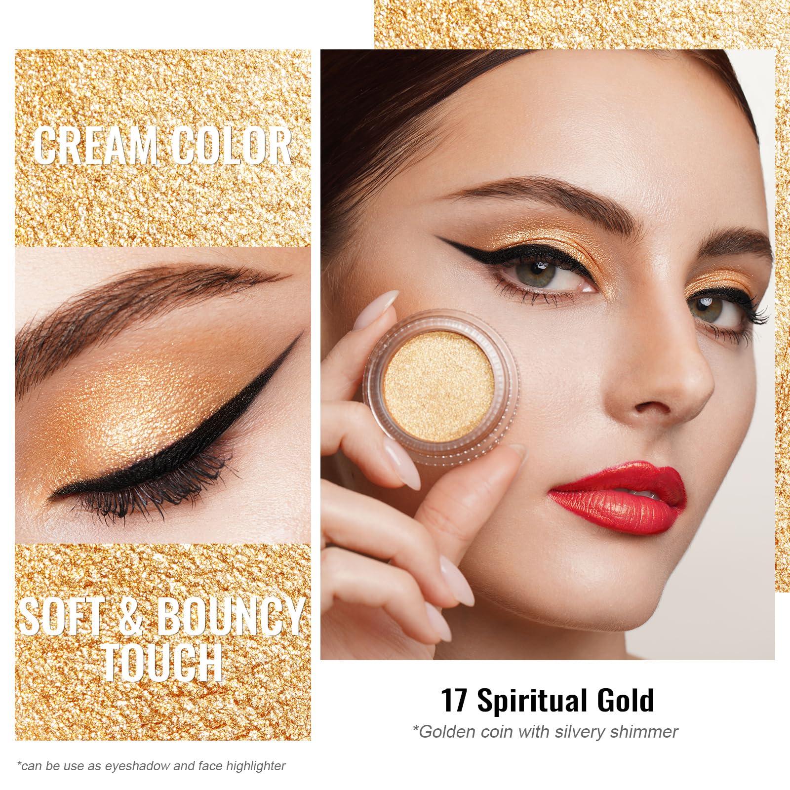 Oulac Gold Eyeshadow Cream Eyeshadow-Sombra De Ojos Highly Pigmented Natural Eyeshadow Waterproof&Long Lasting With Moisturizing