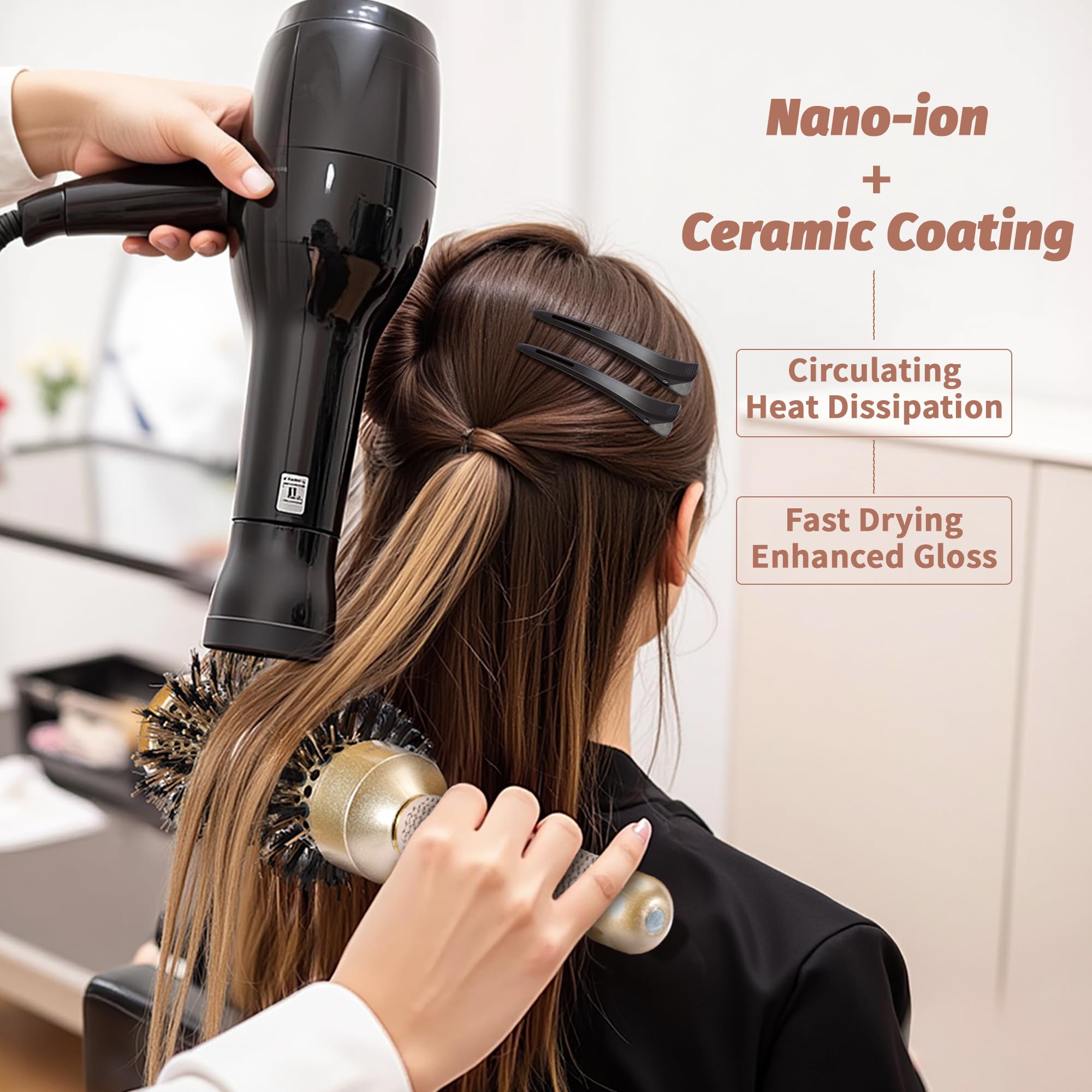 Round Brush for Blow Out, Nano Thermal Ceramic & Ionic Tech Round Barrel Roller Hair Brush with Boar Bristles for Blow Drying an