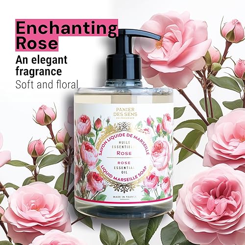 Panier Des Sens - Marseille Liquid Hand Soap - Rose Hand Wash - Moisturizing Soap With Coconut Oil - Bathroom & Kitchen Refillab