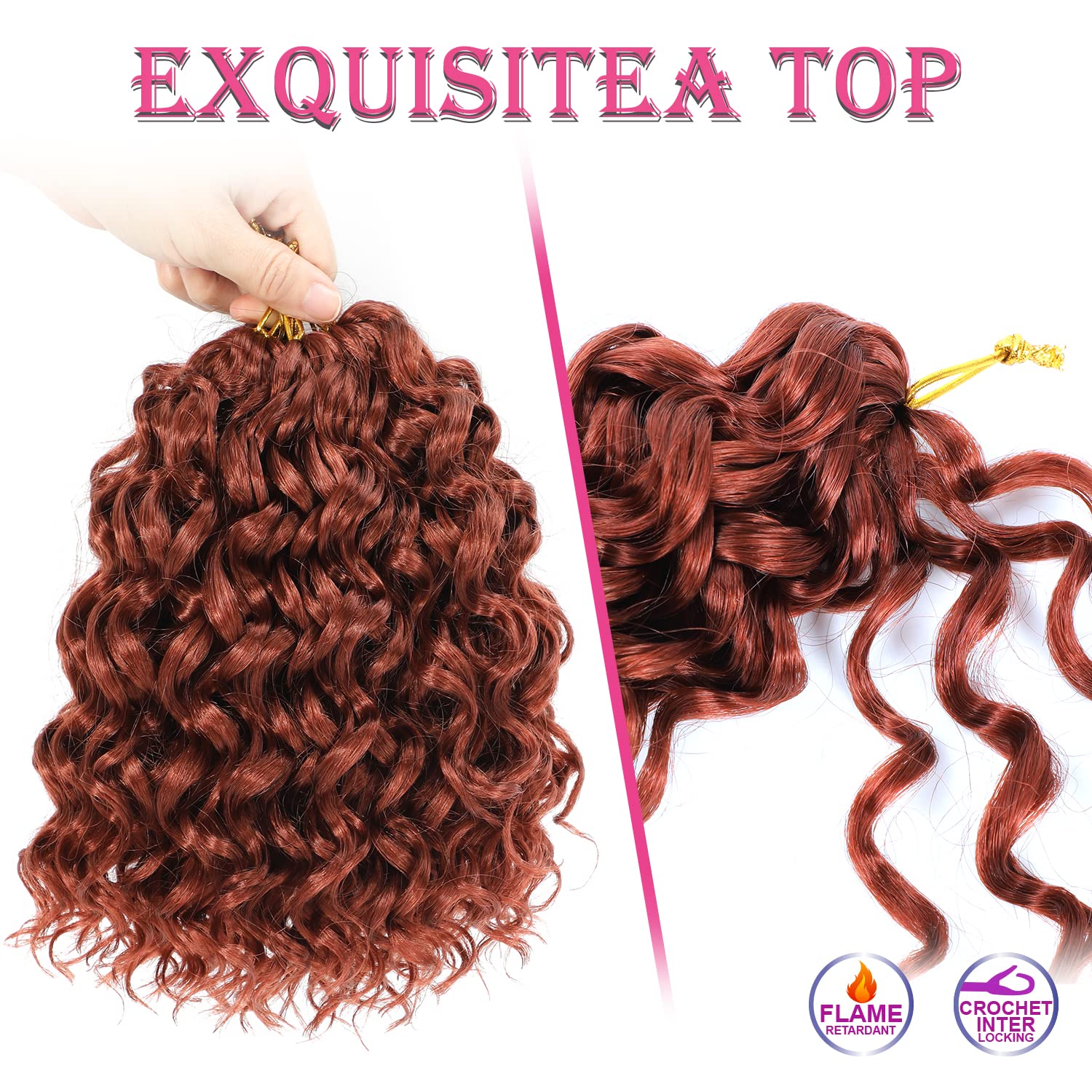 Gogo Curl Crochet Hair 8 Inch 6 Packs Short Beach Curl Water Wave Curly Crochet Braids Hair , Deep Wave Synthetic Braiding Hair