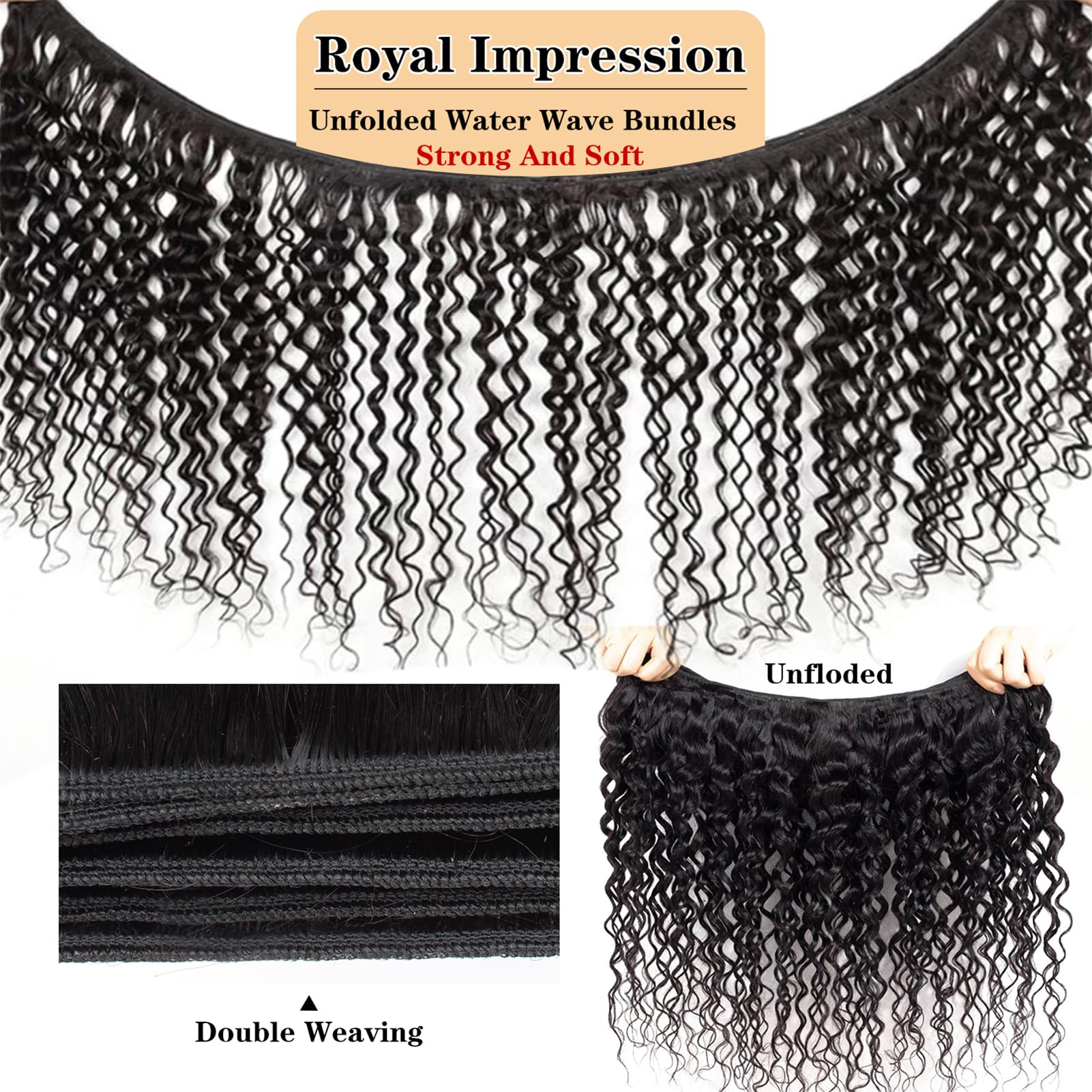 12A Water Wave 3 Bundles Human Hair 18'' 20'' 22'' 300G 100% Unprocessed Brazilian Virgin Hair Wet And Wavy Human Hair Weave Bun