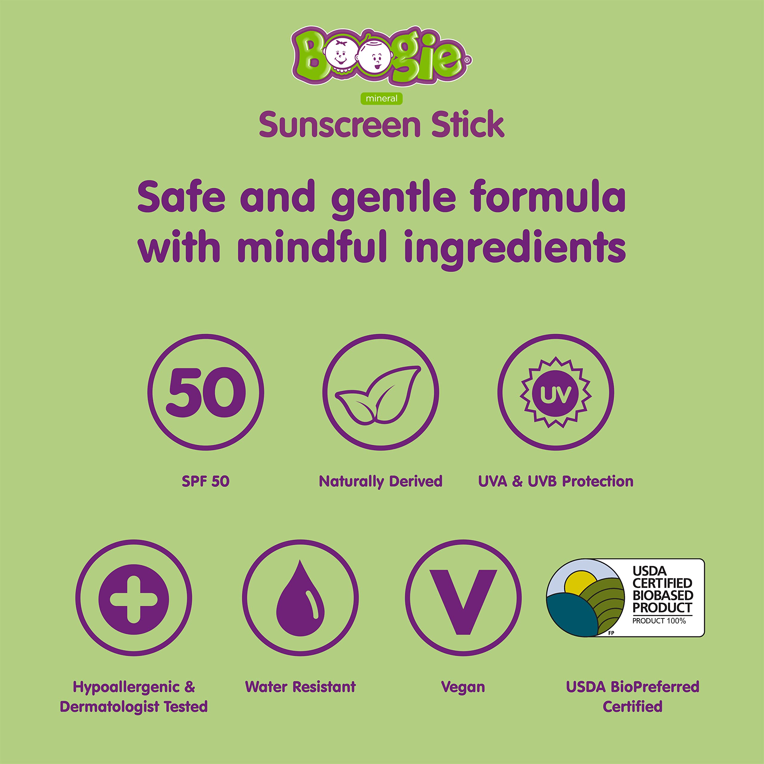 Baby Sunscreen Stick By Boogie Block, Mineral Sunscreen Spf 50, Fsa'Hsa Eligible, Travel Size Sunblock For Kids, Zinc Oxide, Wat
