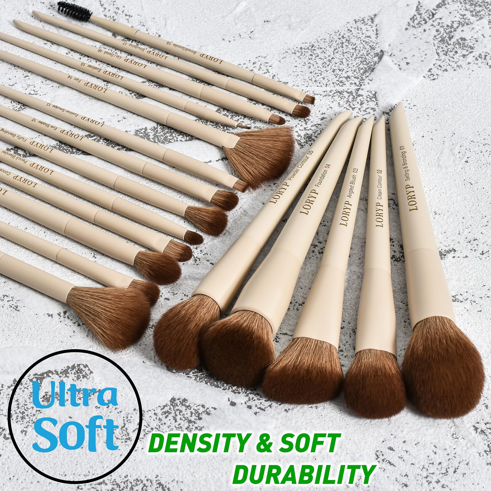 Loryp 18 Piece Makeup Brushes Set Labeled Face And Eye Brush Set Complete With Foundation, Concealer, Contour, Blending, Blush,
