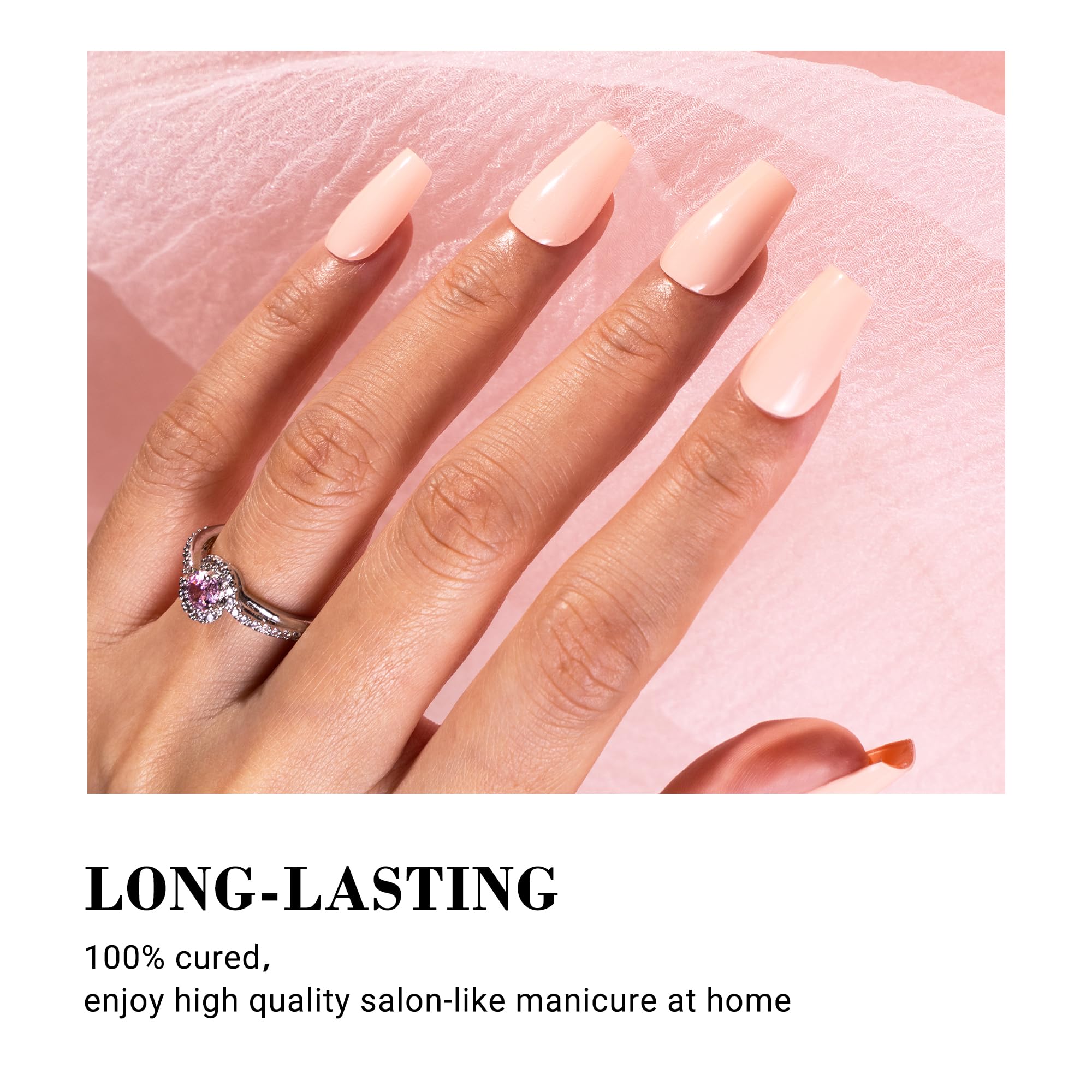 Melodysusie Semi Cured Gel Nail Strips, Peach Pink - Works With Any Nail Lamps, Salon-Quality, Long Lasting, Easy To Apply - Inc