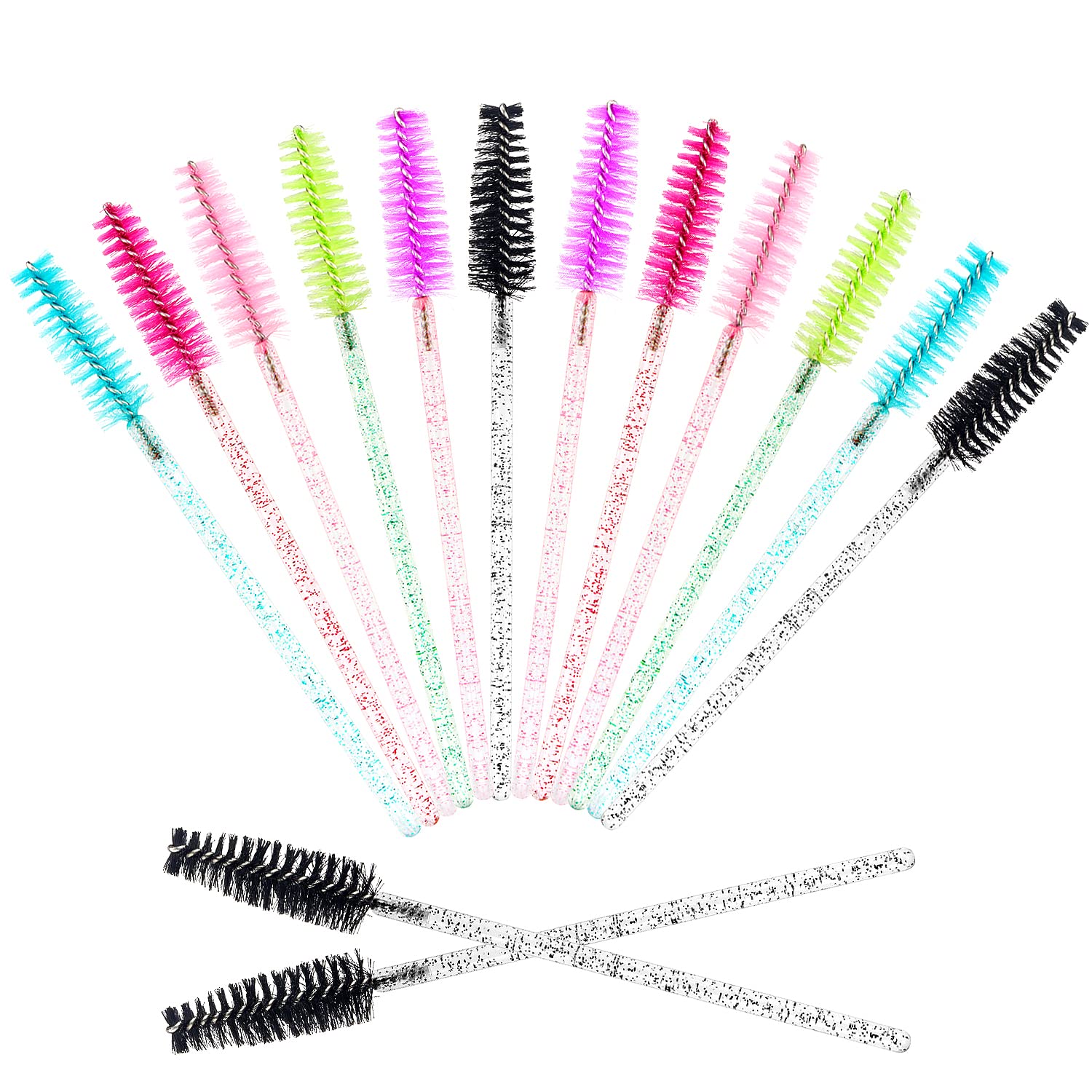300PCS Disposable Mascara Wands Spoolie Brush Crystal Eyebrow Brushes Eyelash Extension Applicator Makeup Kits.myaokue-up (6 col