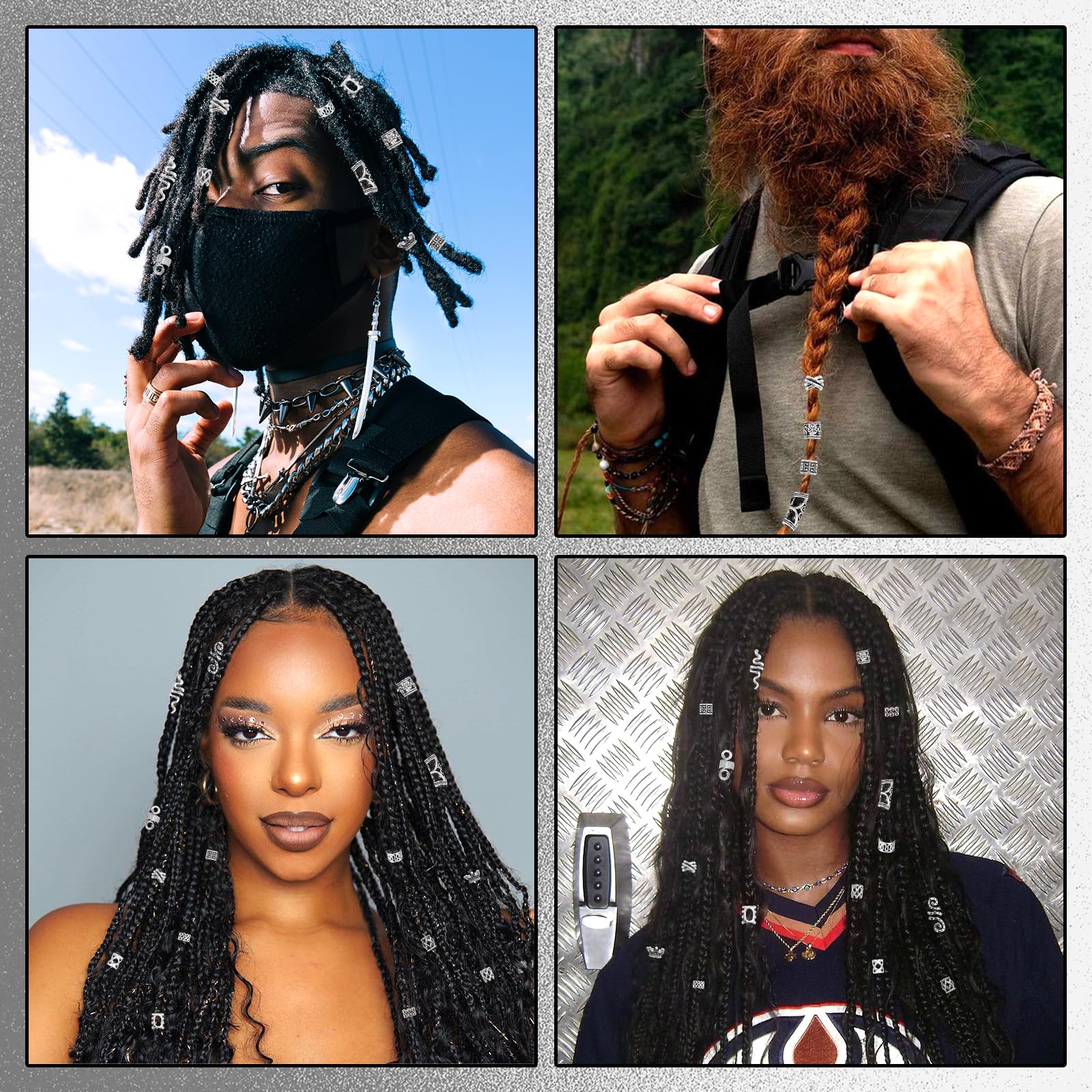 Naiska Vikings Hair Jewelry For Braids 231Pcs Norse Runes Tube Beads Cross Snake Loc Dreadlock Accessories Non-Piercing Ear Cuff