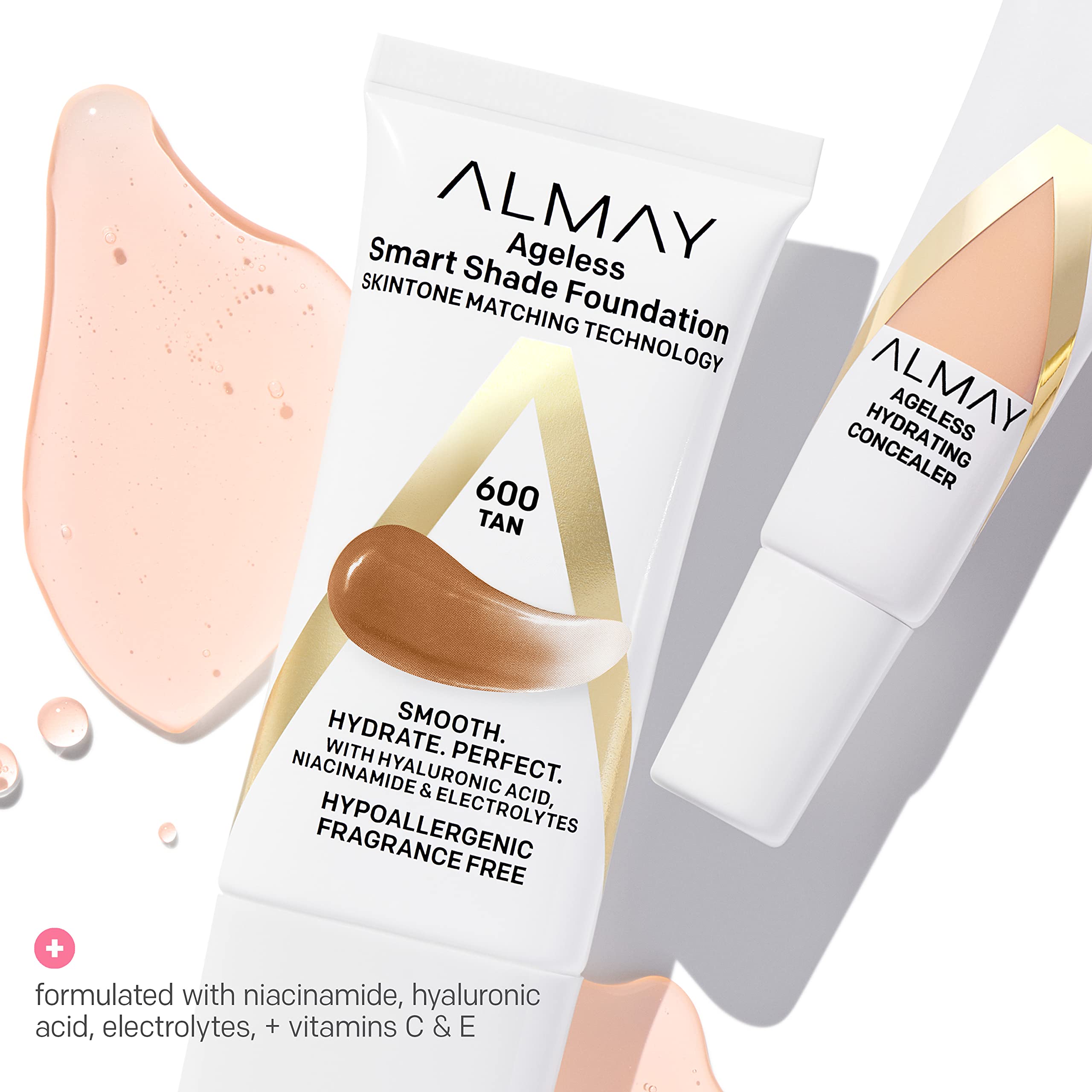 Almay Anti-Aging Concealer, Face Makeup with Hyaluronic Acid, Niacinamide, Vitamin C & E, Hypoallergenic-Fragrance Free, 010 Lig