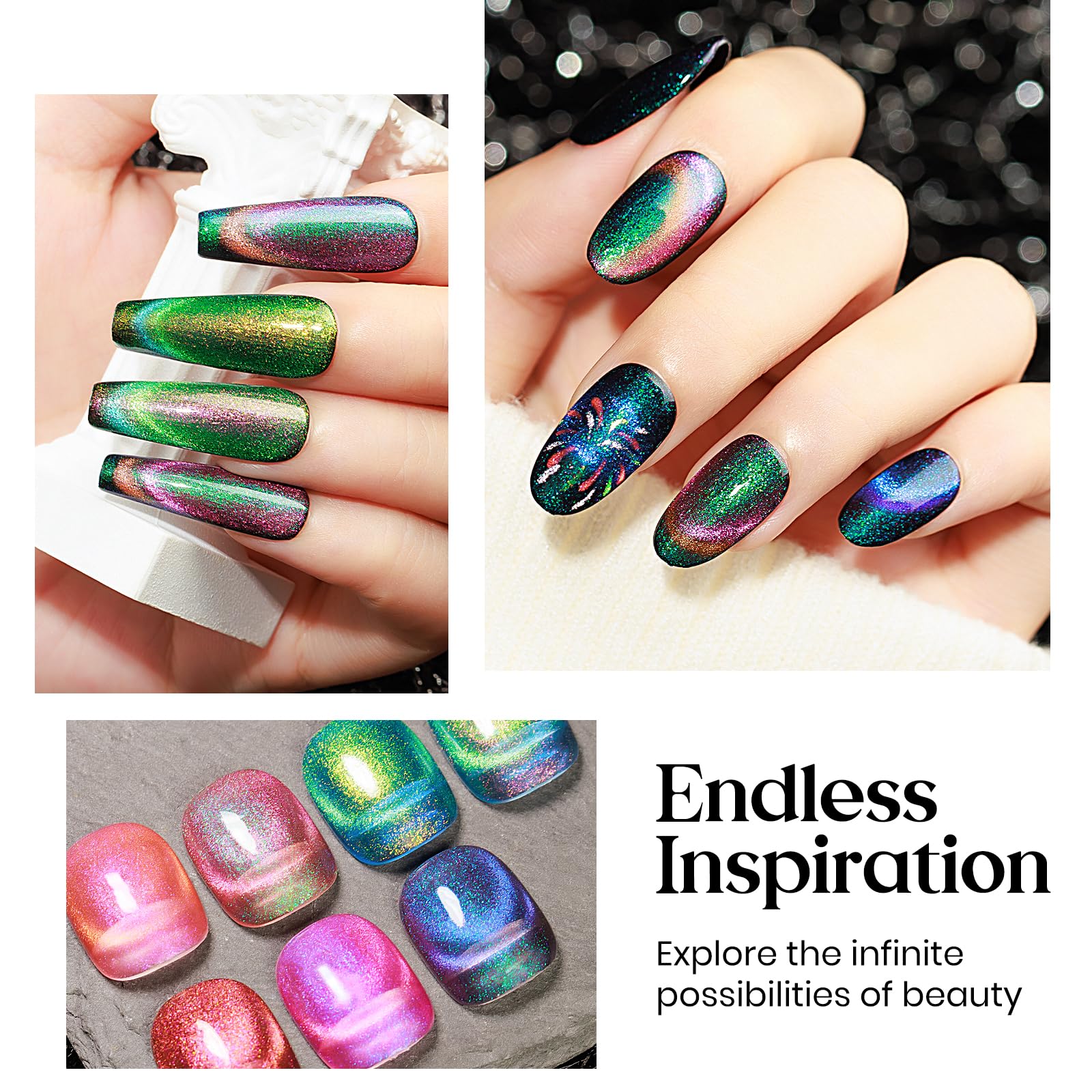 Mizhse 9D Cat Eye Gel Nail Polish 8X10Ml, Dual Color Galaxy Magnetic Nail Polish Gel, Magic Cateye Chameleon Diy Nail Art Manicu