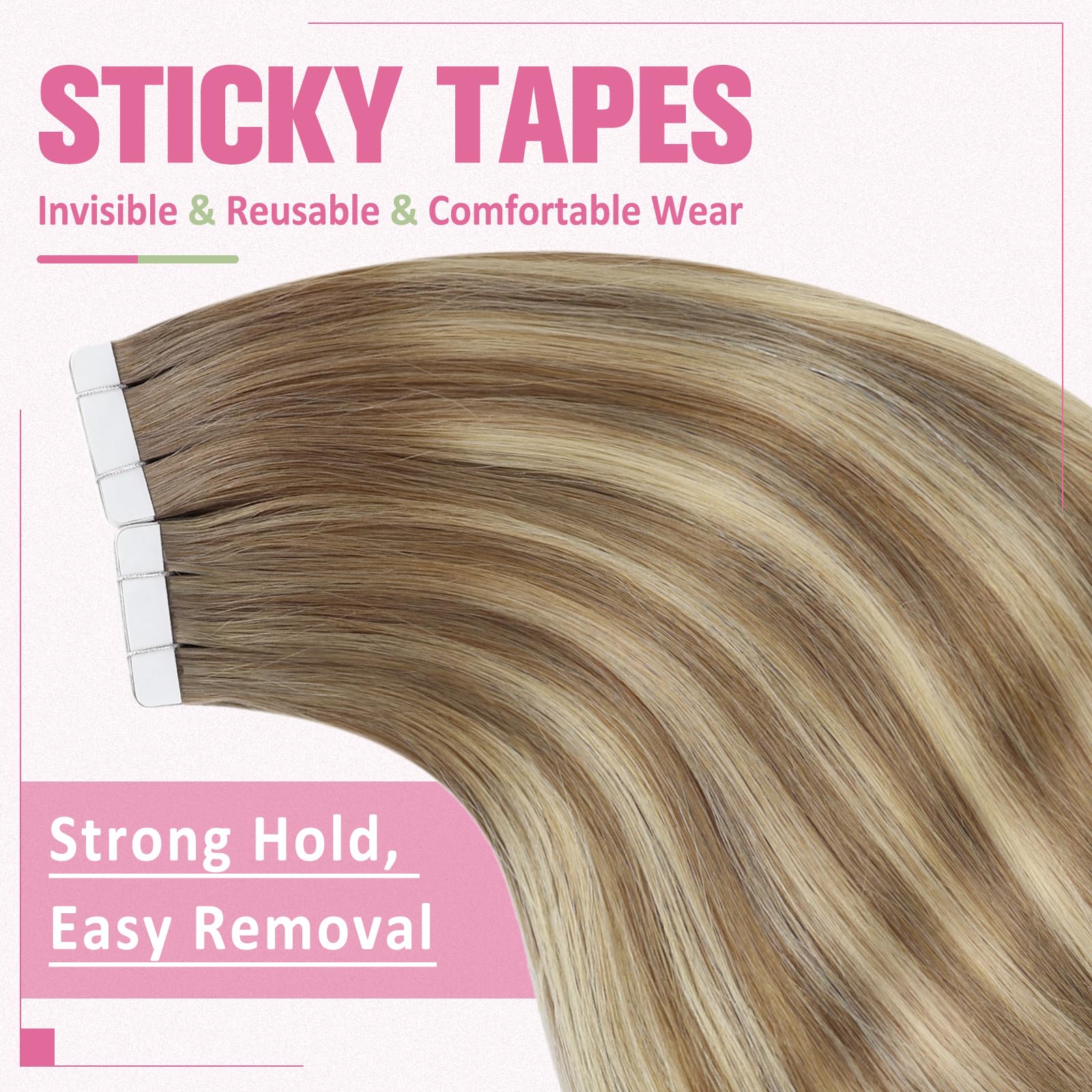 YoungSee Invisible Tape in Hair Extensions Brown Balayage Real Hair Tape in Extensions Human Hair Ombre Light Brown to Blonde Mi