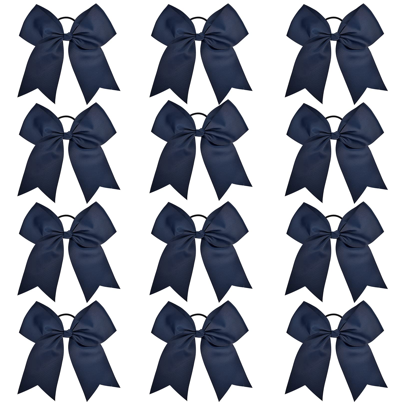 12 Pcs Large Cheer Bows 8'' Bulk Hair Bow Accessories With Ponytail Holder For Girls High School College Cheerleading