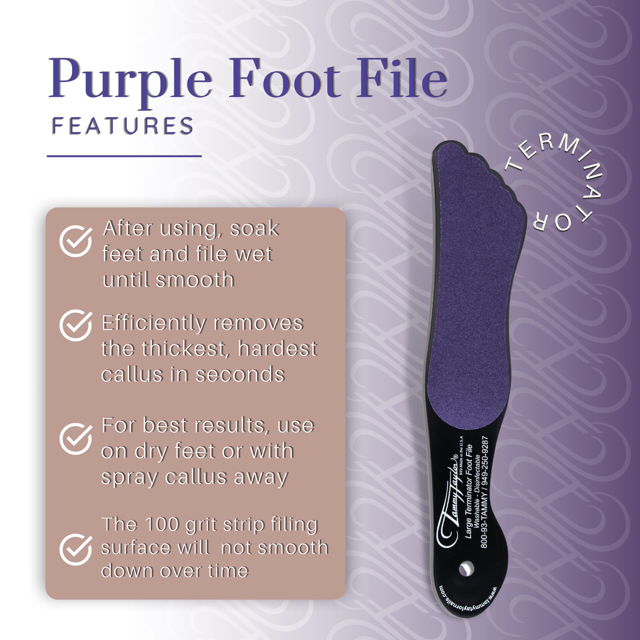 Tammy Taylor Foot File Callus Remover For Soft Feet | Purple Terminator Large Foot Scrubber & Dead Skin Remover | In Shower Foot