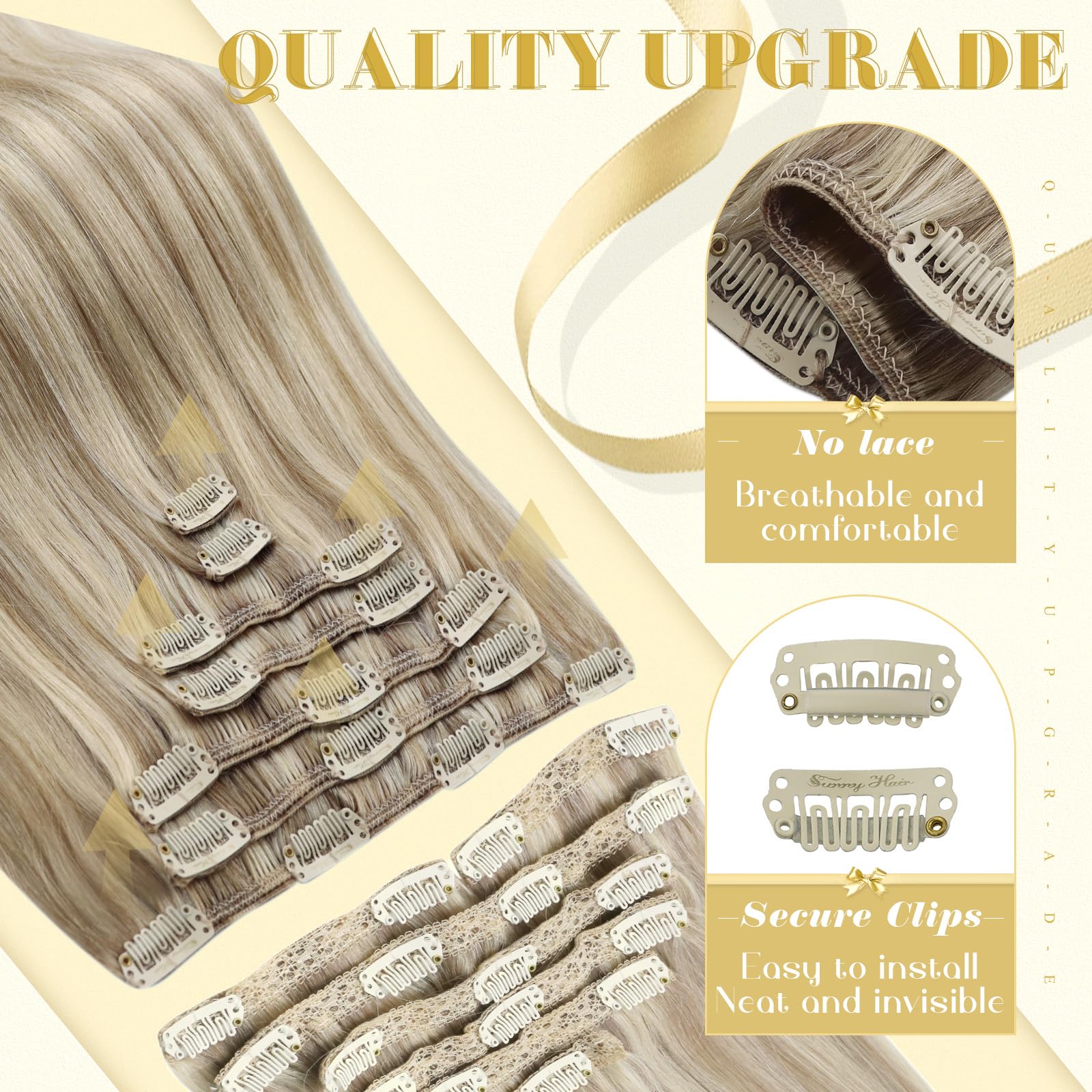 Ve Sunny 14 Inch Clip In Hair Extensions Human Hair Dark Golden Blonde Highlight Medium Blonde Double Weft Full Head Human Hair