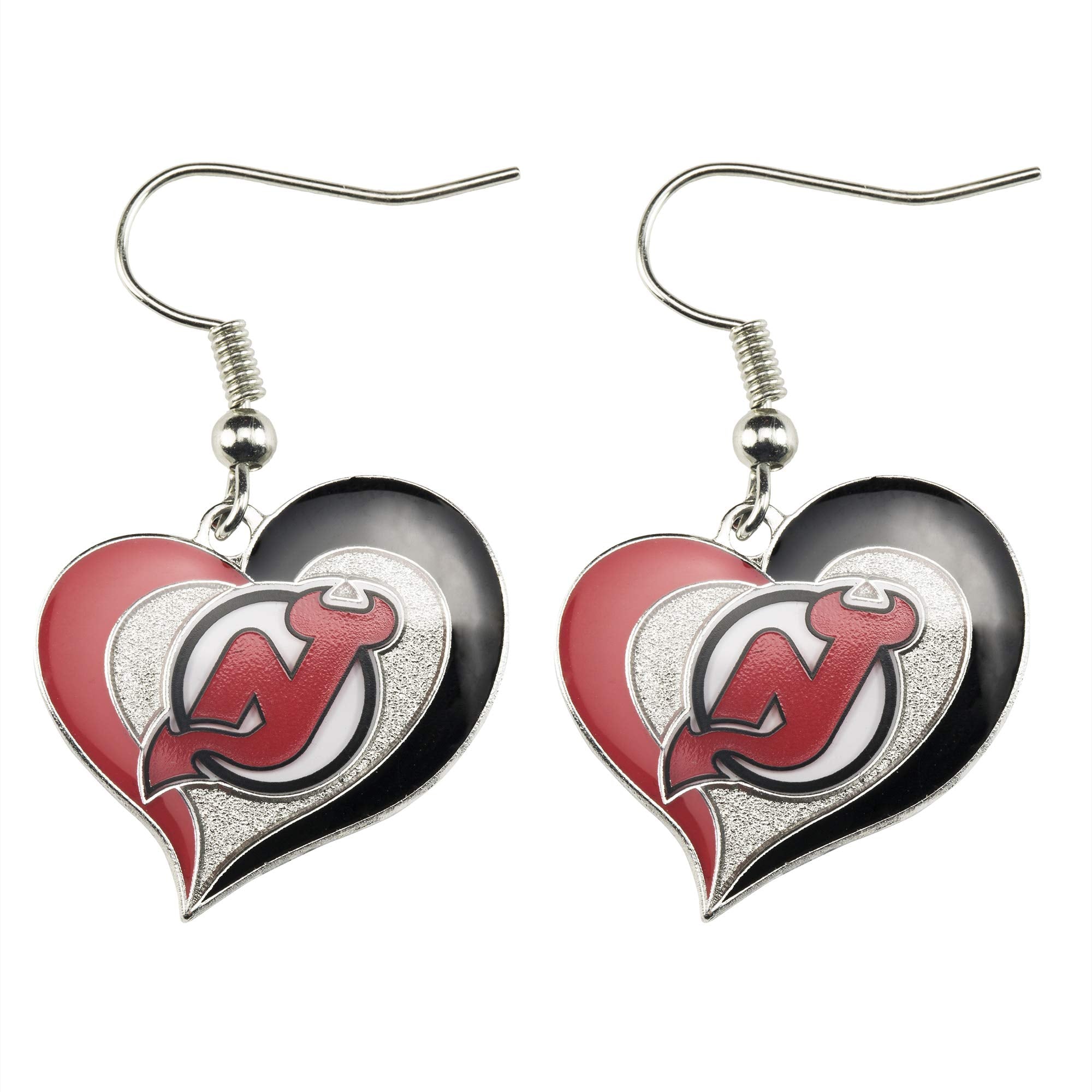 NHL New Jersey Devils Swirl Heart Earrings