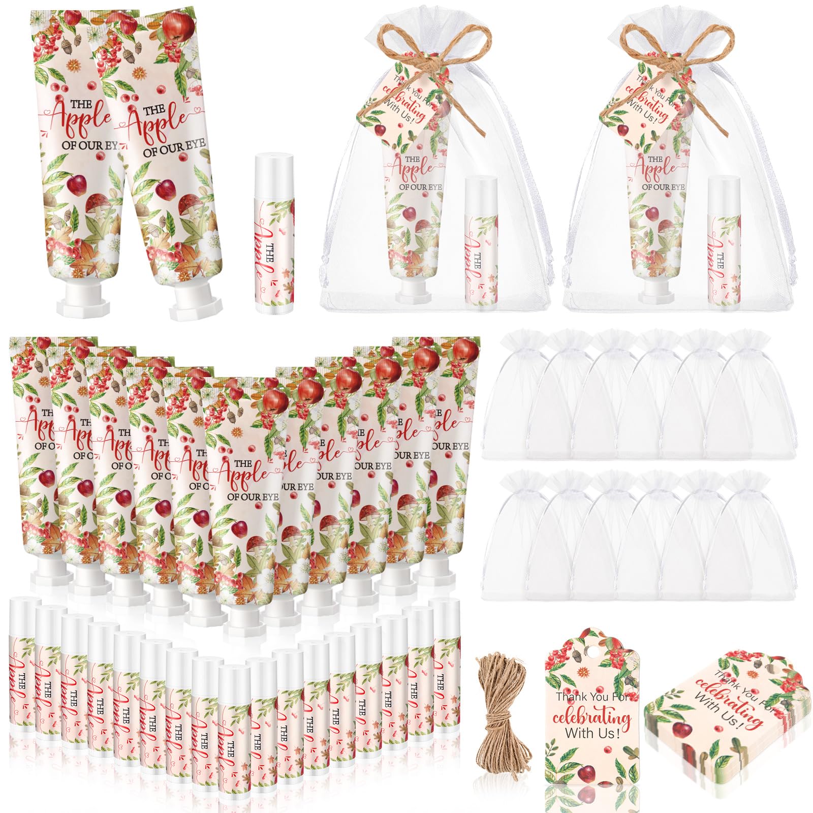 24 Sets Apple of Our Eye Theme Baby Shower Hand Cream and Lip Balm Gift Fall Apple Baby Shower Party Favors Travel Size Hand Lot