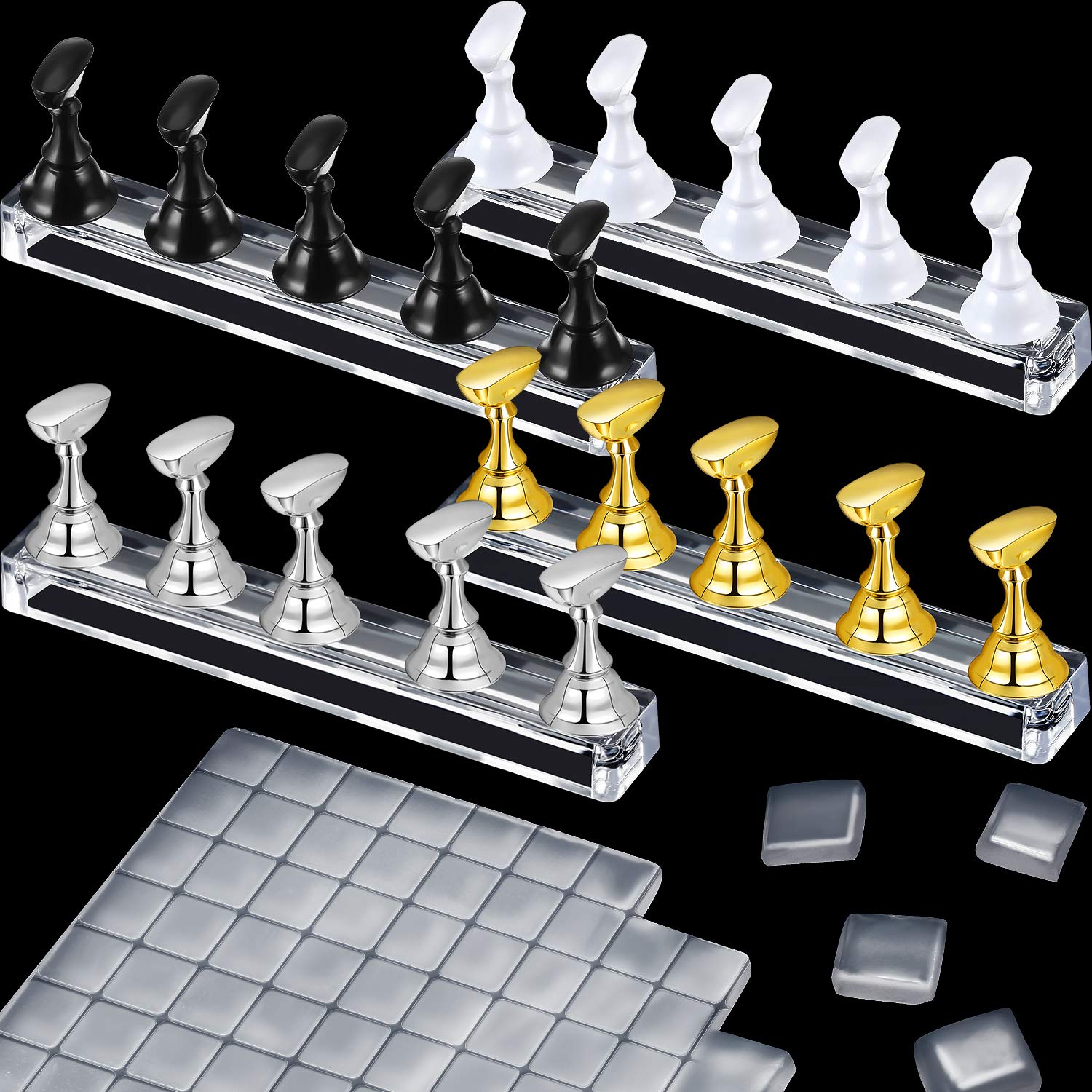4 Set Nail Tips Holders Magnetic Acrylic Nail Practice Stands Fingernail Display Stands Manicure Training Holder And 126 Pieces