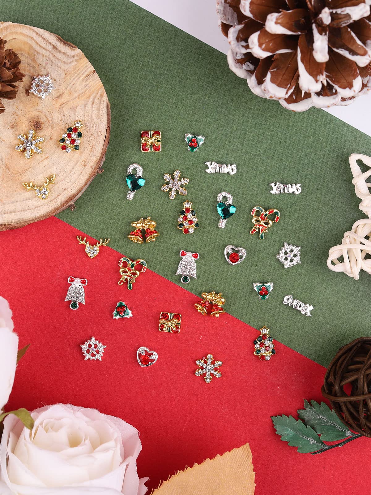 60 PCS Christmas Nail Art Rhinestones EBANKU 3D Alloy Xmas Nail Art Charms Bell Nail Diamonds Snowflake Nail Jewelry Christmas S