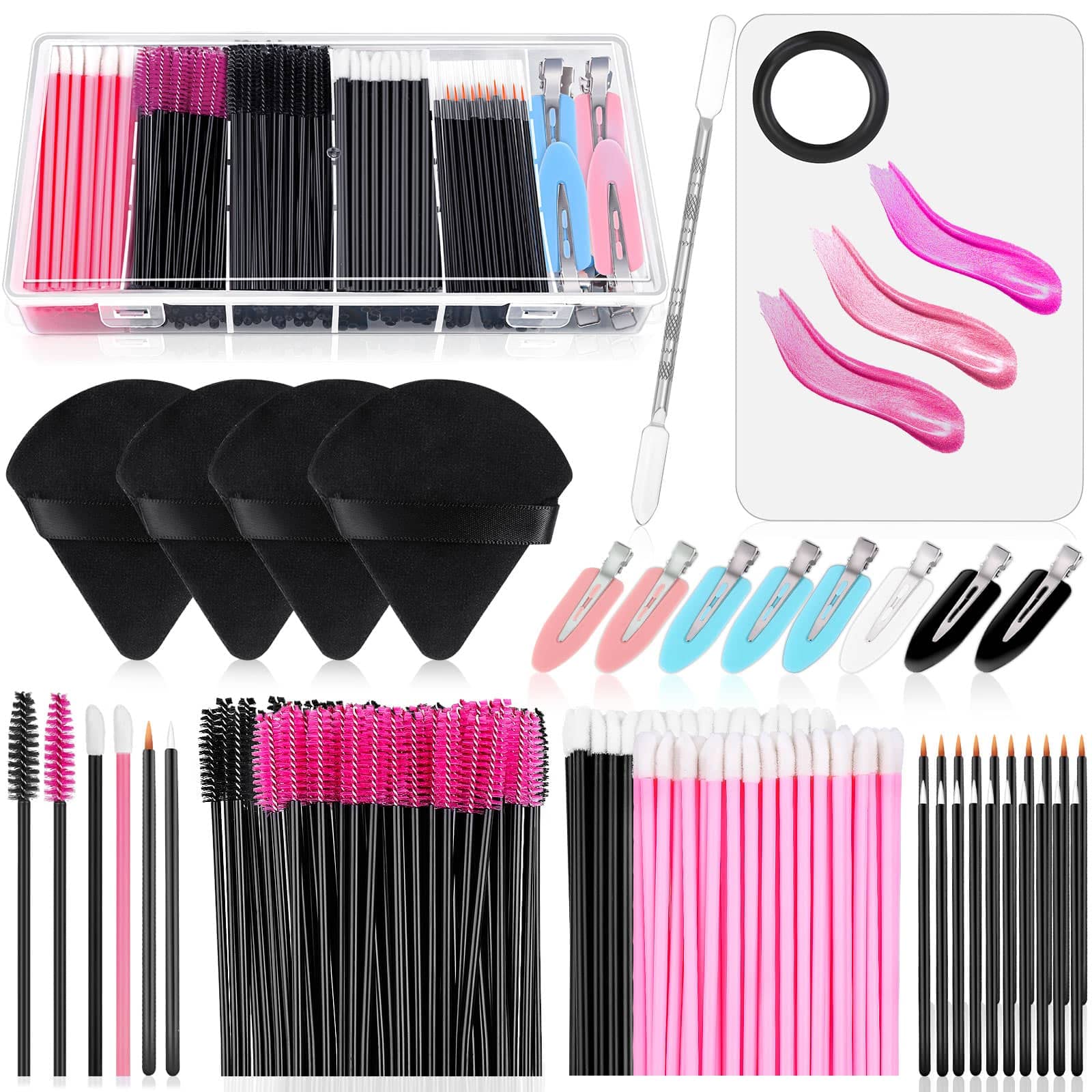 Disposable Makeup Applicators Kit With Triangle Puff Mixing Palette, Artist Supplies Disposable Mascara Wands, Lip Brushes, Hair