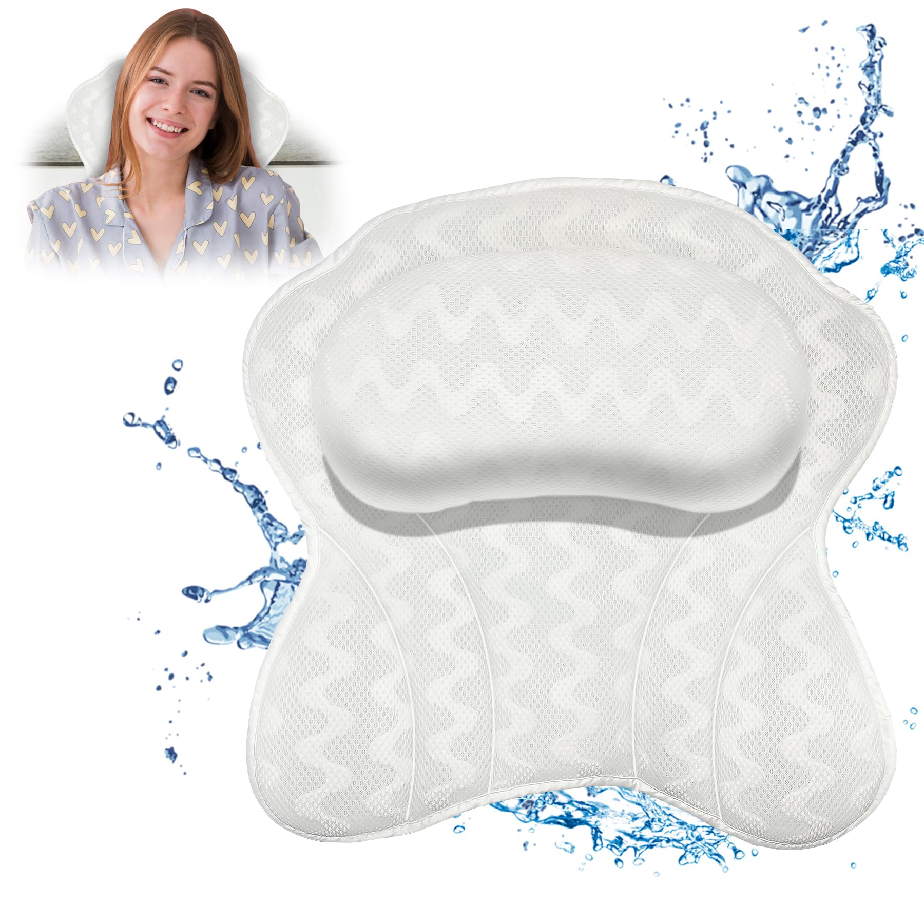 Bath Pillow Spa Bathtub Ergonomic For Tub, Neck, Head, Shoulder Pillows Support Cushion Headrest,Strong Grip Suction Cups Soakin