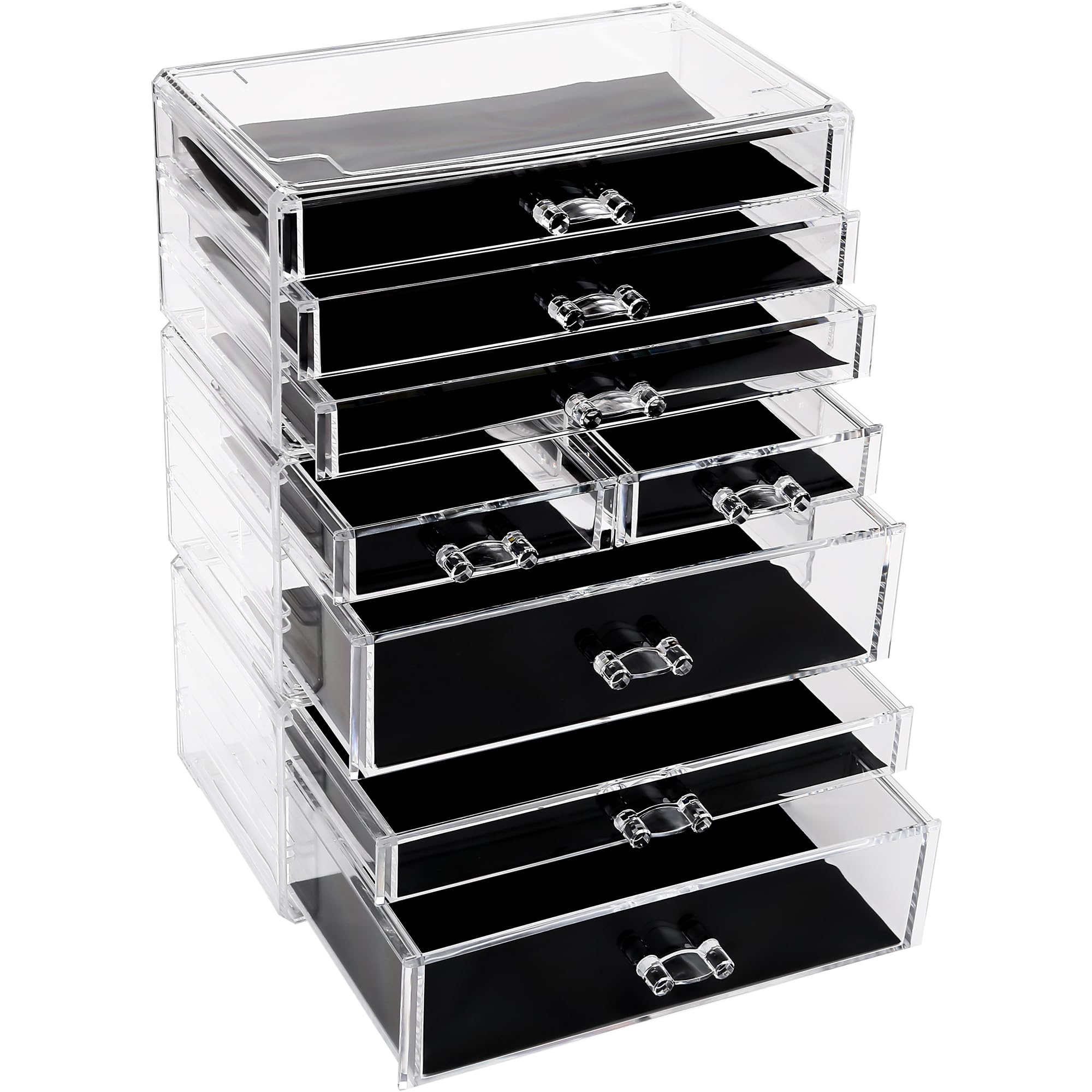 Sea Team 3-Tier Stackable Clear Makeup Organizer with Drawers, Acrylic Plastic Cosmetic Display Case, Jewelry Storage Box, Holde