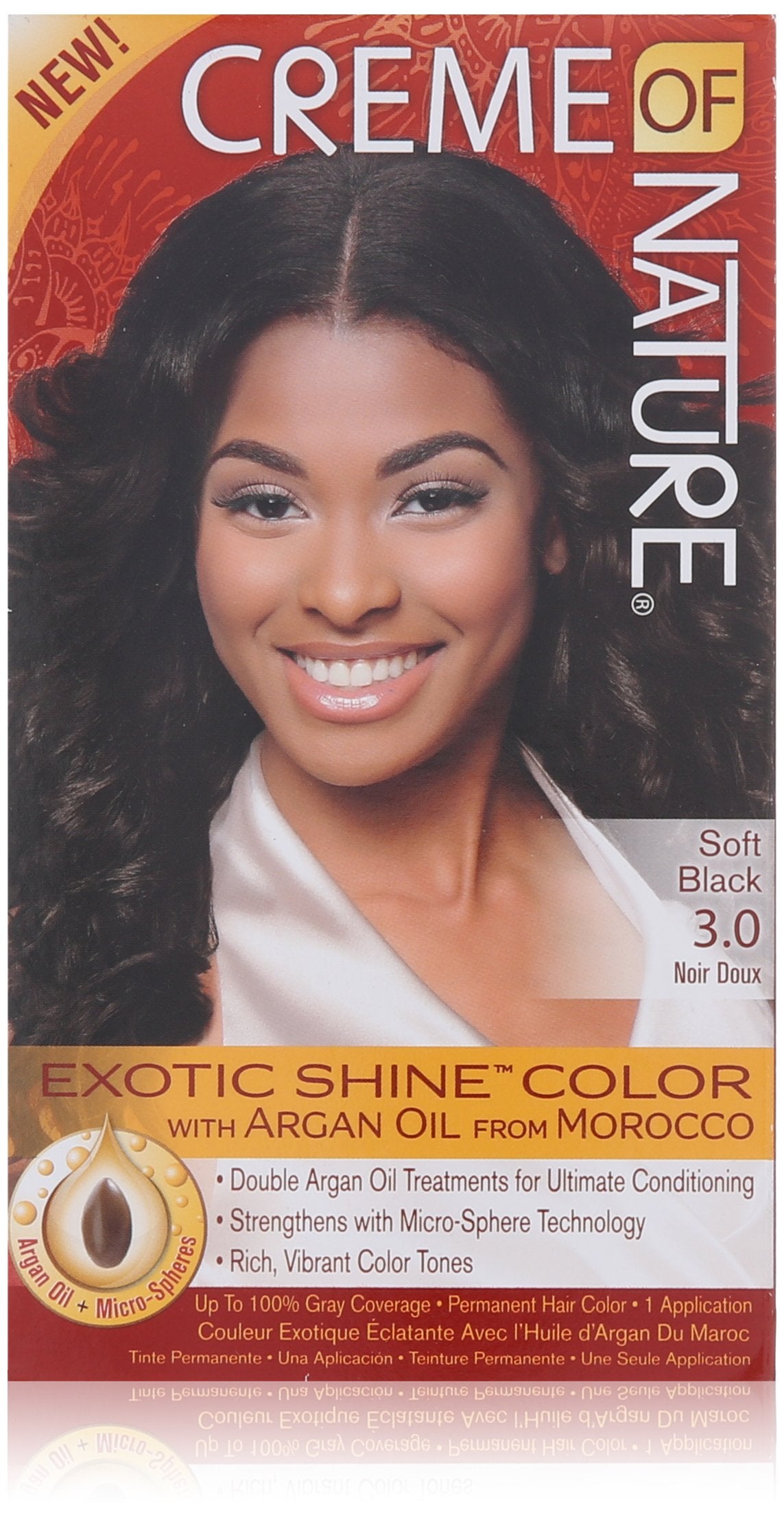 Creme Of Nature Exotic Shine Hair Color With Argan Oil From Morocco, 3.0 Soft Black, 1 Application