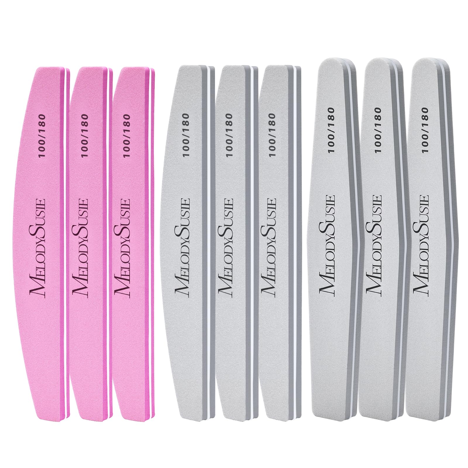 MelodySusie 9Pcs Nail Buffers Set,Nail Files and Buffers,100/180 Grit, Diamond Nail Buffer, Professional Nail Care Tools Kit for