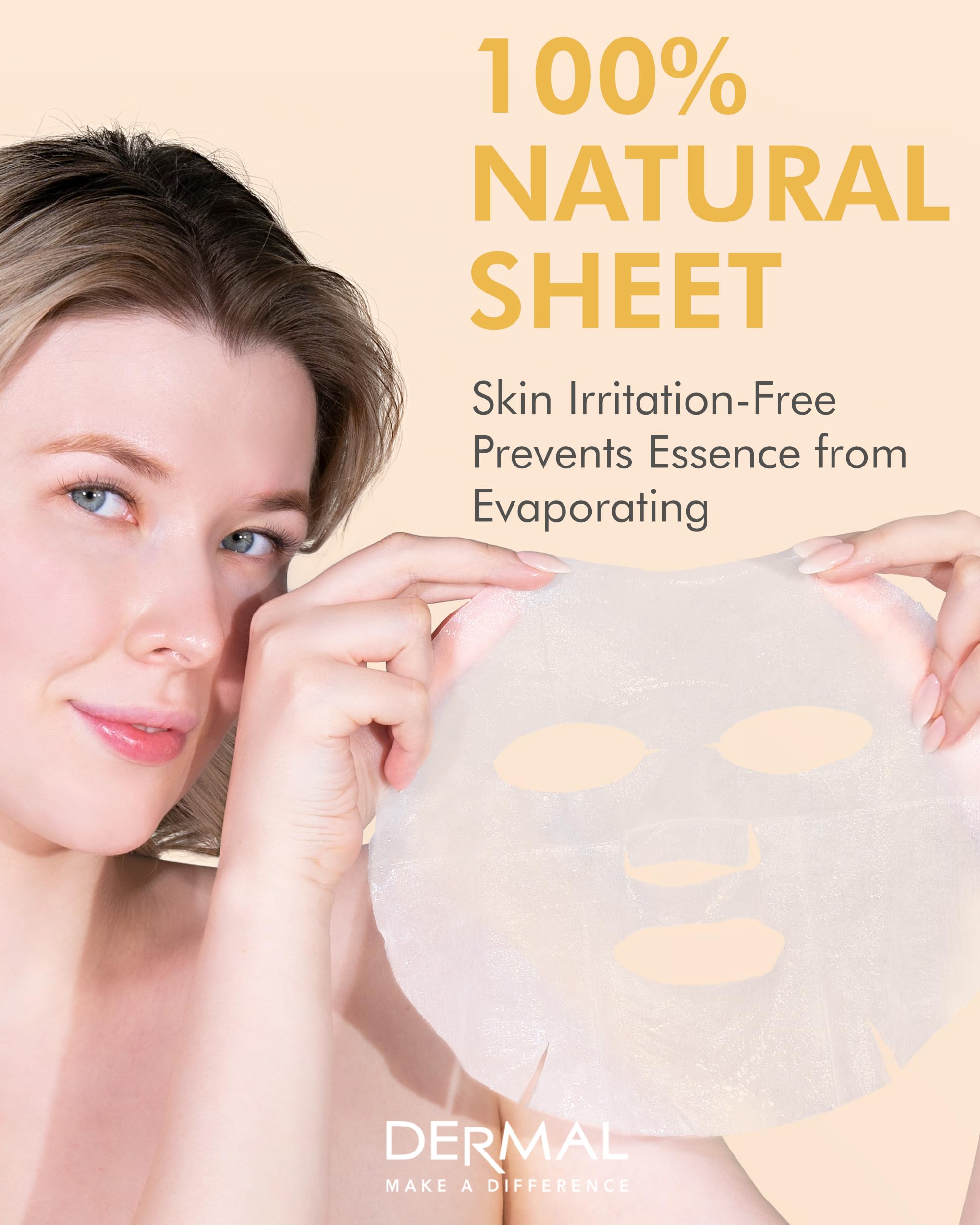 Dermal Royal Jelly Collagen Essence Korean Facial Mask Sheet Pack Of 10 - Intensive Moisture Therapy For Stress-Relief And Skin
