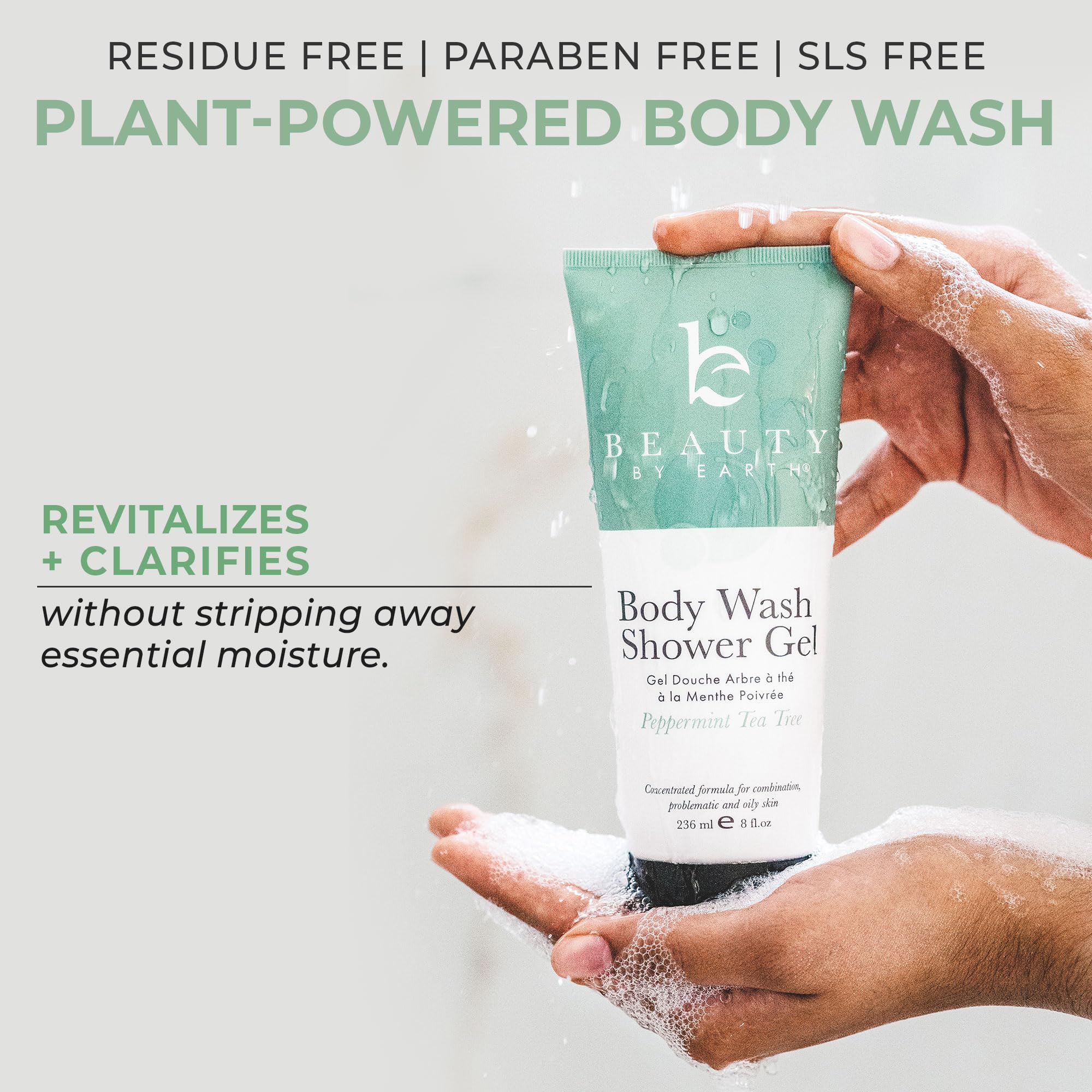 Beauty By Earth Peppermint Tea Tree Oil Shower Gel Body Wash - Made In Usa With Organic Ingredients, Mens Body Soap Liquid, Mois