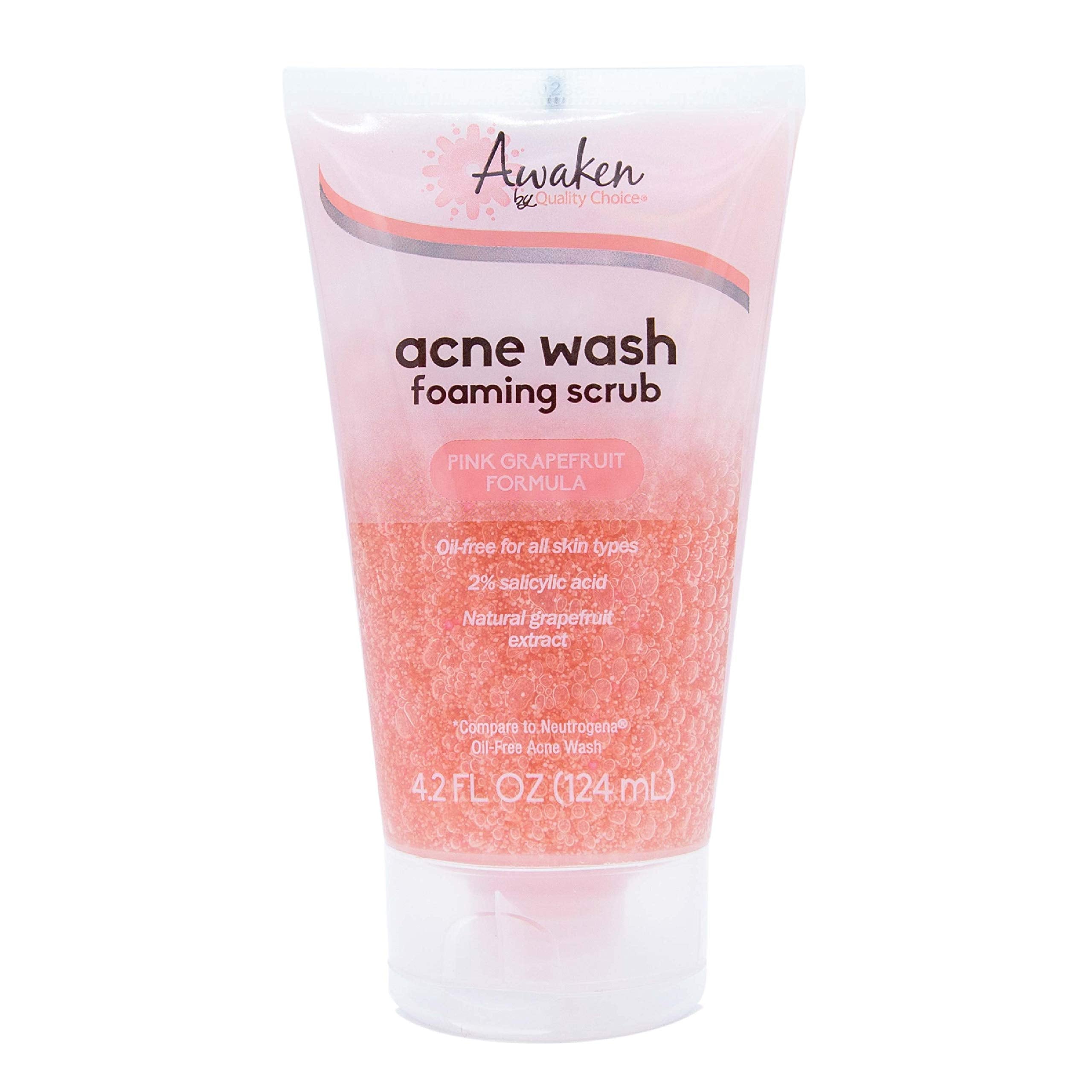 Quality Choice Oil Free Pink Grapefruit Acne Wash, Foaming Scrub for All Skin Types, 2% Salicylic Acid, Skin Treatment, 4.2oz Tu