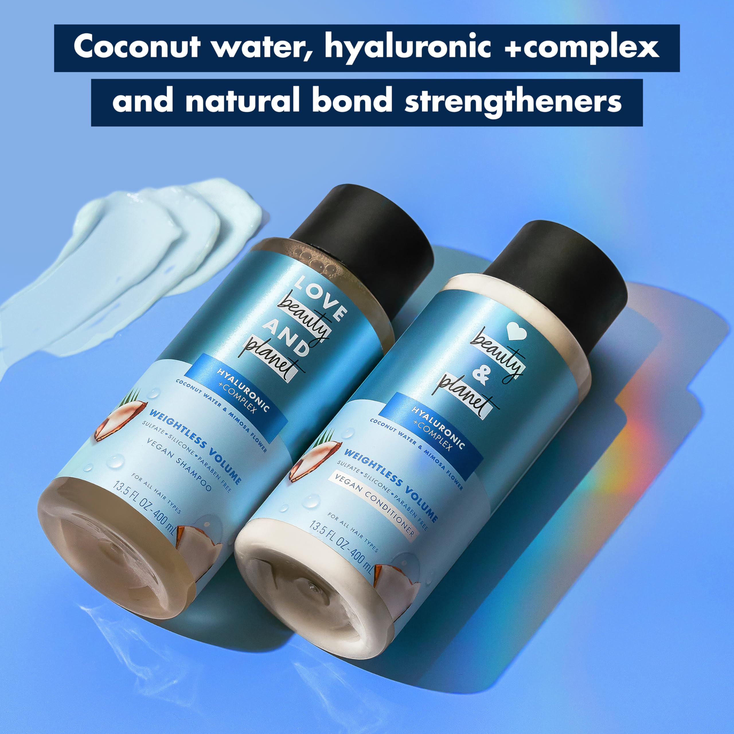 Love Beauty And Planet Volume And Bounty Thickening Coconut Water & Mimosa Flower Shampoo And Conditioner, 2 Count Paraben Free,