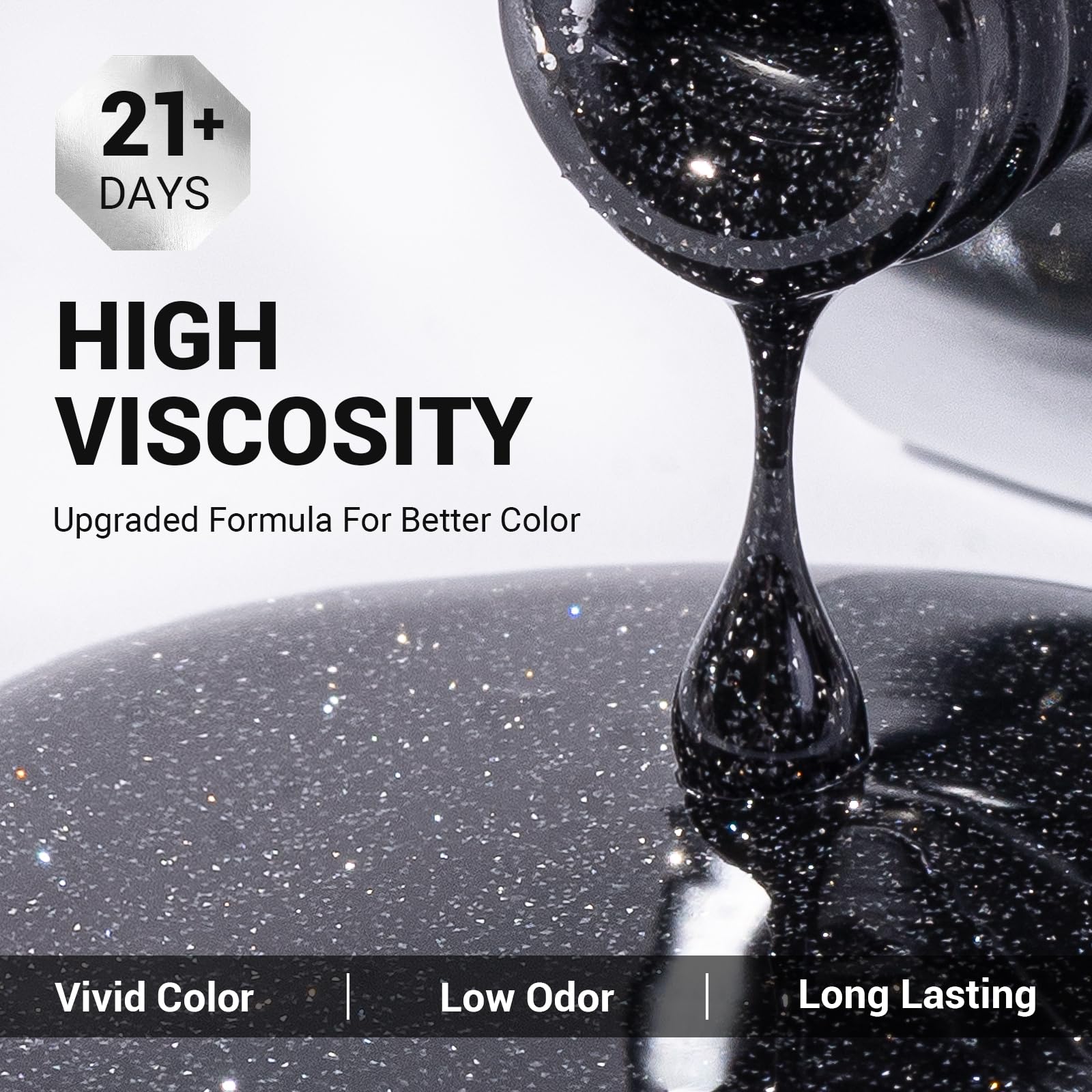 Melodysusie Thick Glitter Gel Nail Polish,0.5Fl Oz Black Diamond Glitter Soak Off Uv Led Reflective Glitter Gel Polish Gift For