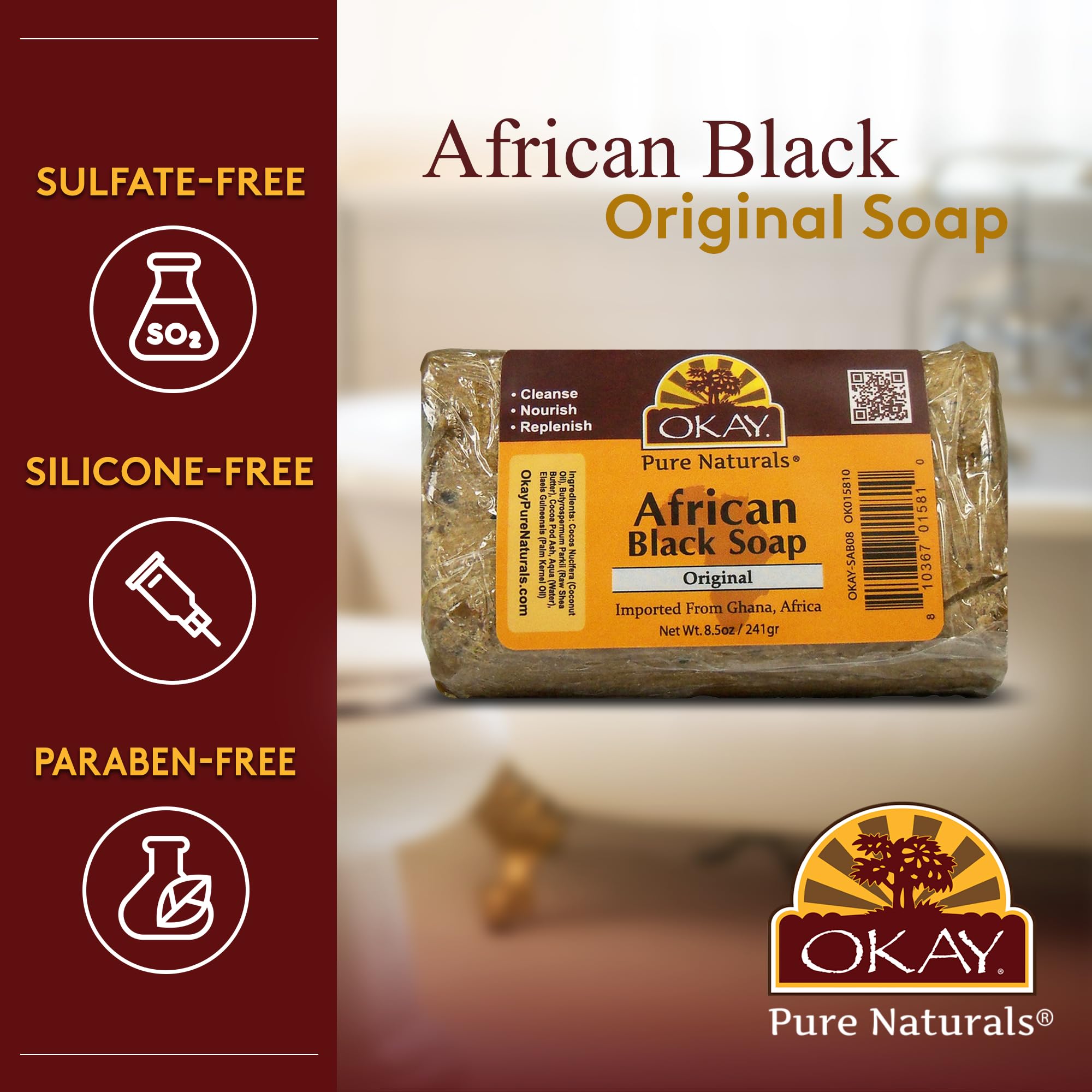 Okay African Black Original Soap 8.5Oz / 241Gr
