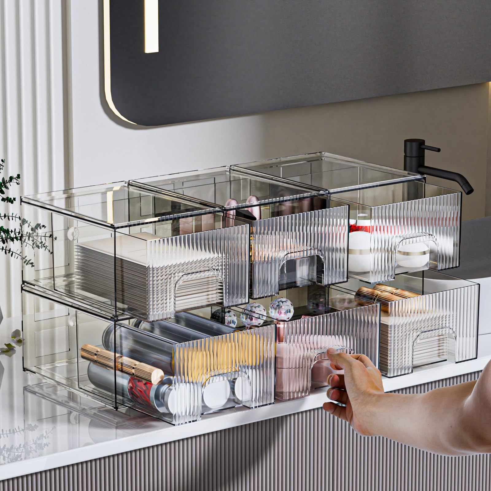 Zhiai 6 Pack Clear Stackable Storage Drawer, Acrylic Drawer, Cosmetic Organizer, Plastic Organizer For Dresser, Under, Kitchen C