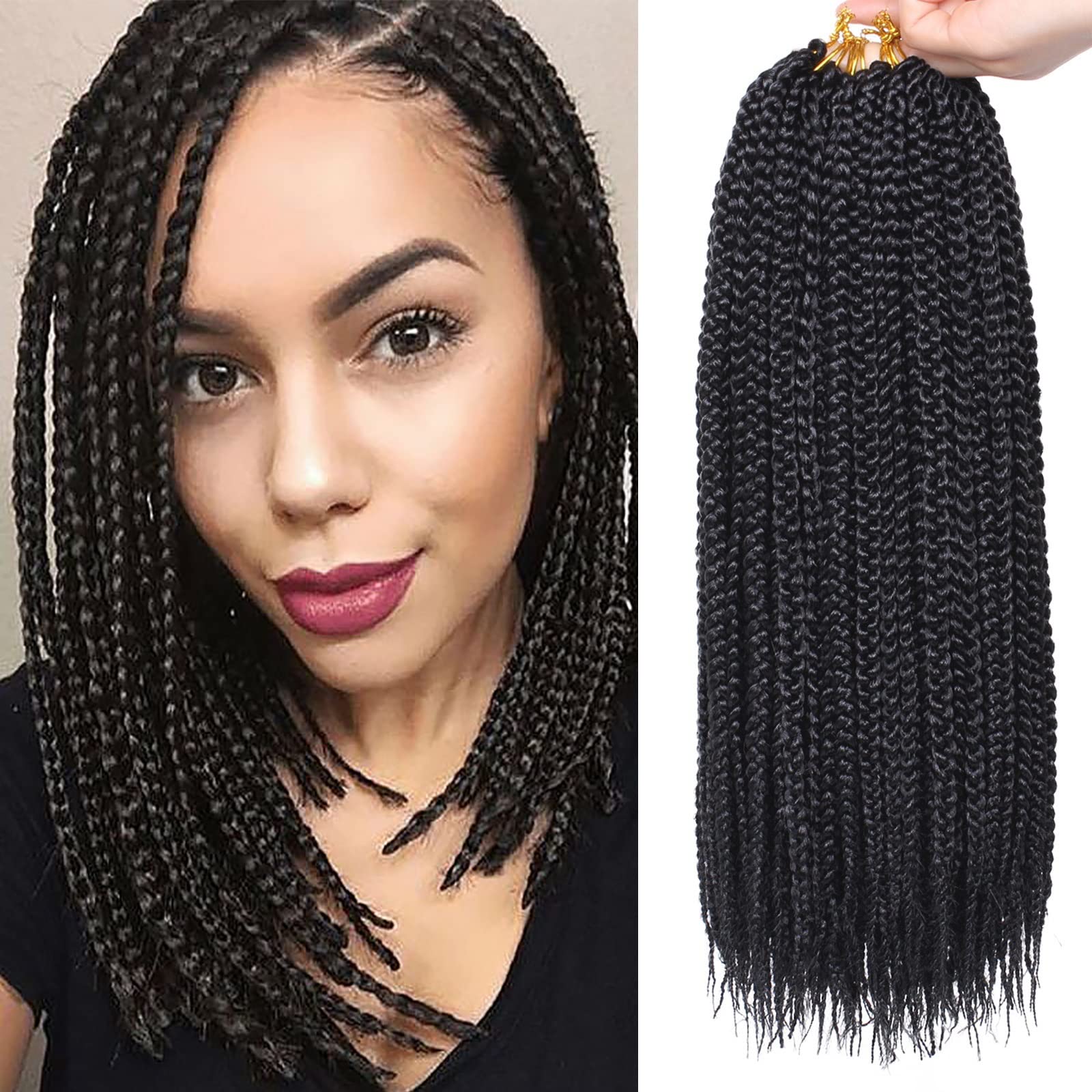 Xtrend 14 Inch 8 Packs Box Braids Crochet Hair Pre-Looped Knotless Medium Box Braids 3X Bohemian Braiding Hair Extensions Synthe