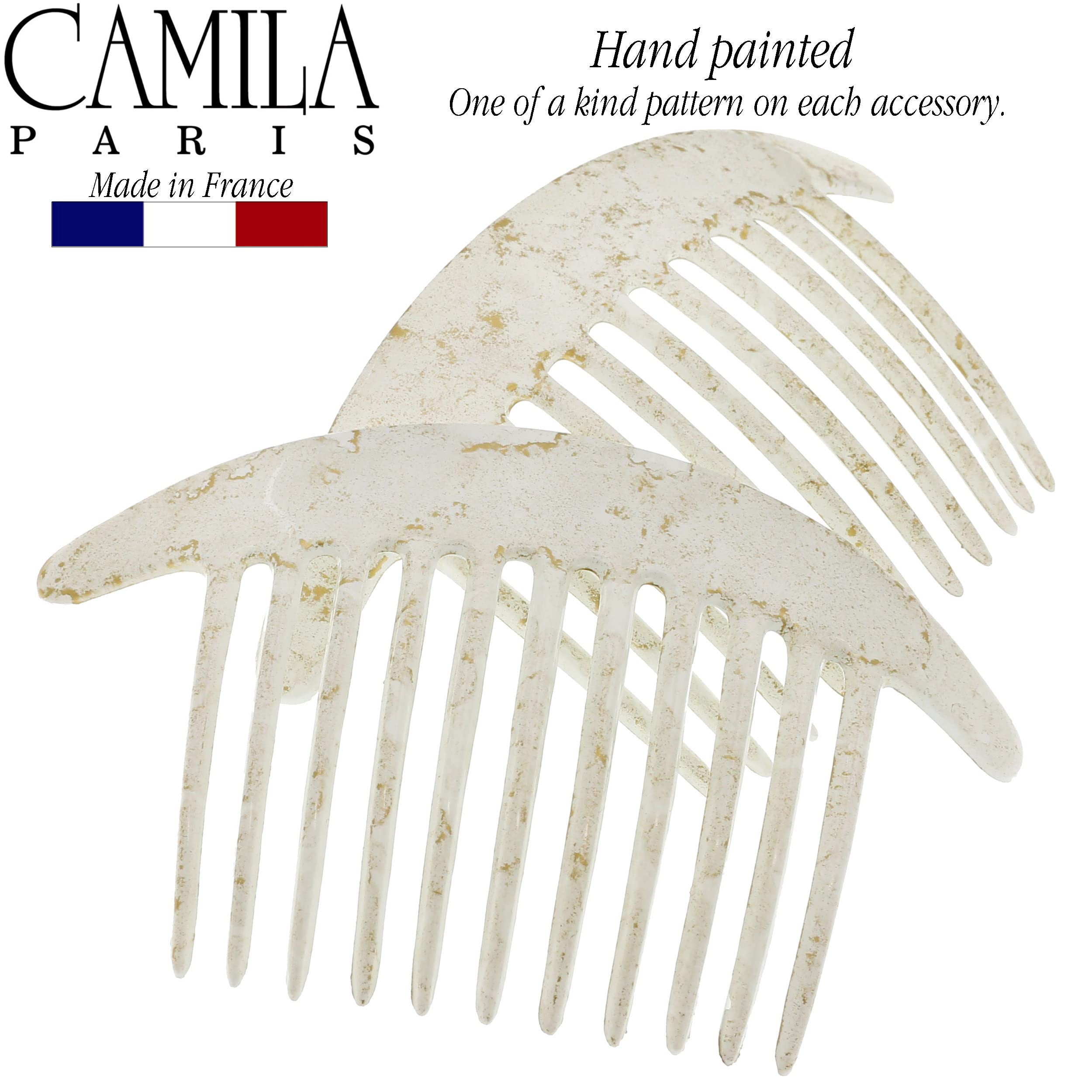 Camila Paris Cp2940 French Hair Side Combs, White Pearl Interlocking Combs French Twist Hair Combs, Strong Hold Hair Clips For W