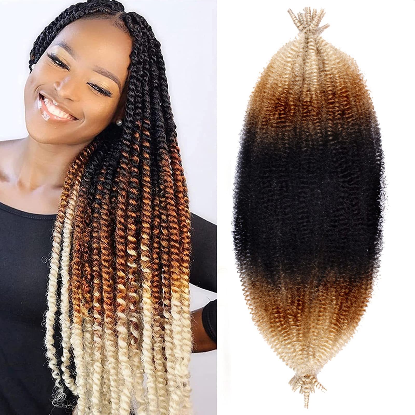 8 Packs Pre-Separated Springy Afro Twist Hair 20 Inch 3 Tones Spring Twist Hair For Distressed Soft Locs Marley Twist Braiding H