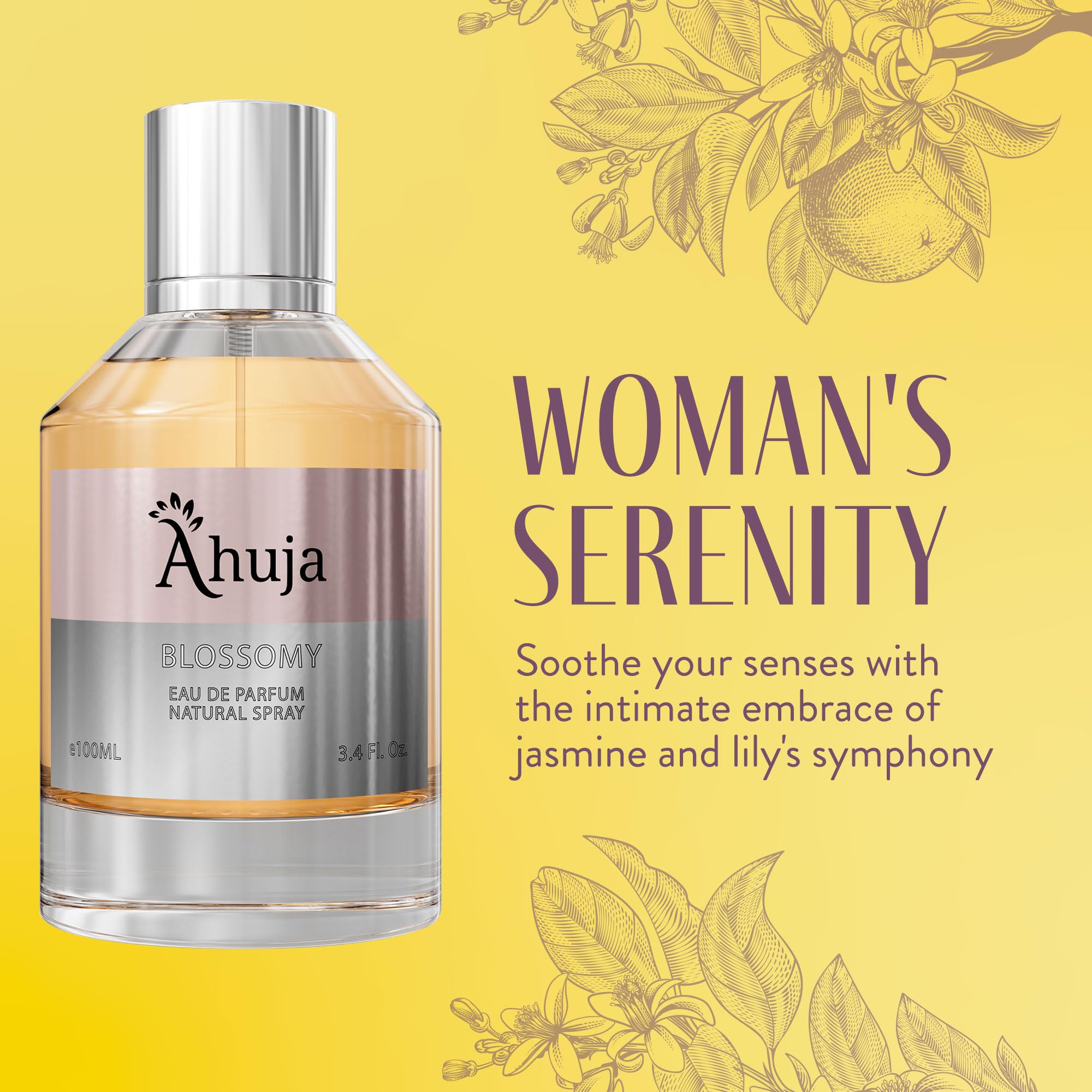 AHUJA Blossomy Eau De Parfum 3.4oz - EDP Perfume for Women, Mom Perfume, Spray for her Perfume, Great Gift Luxury Scent for Her