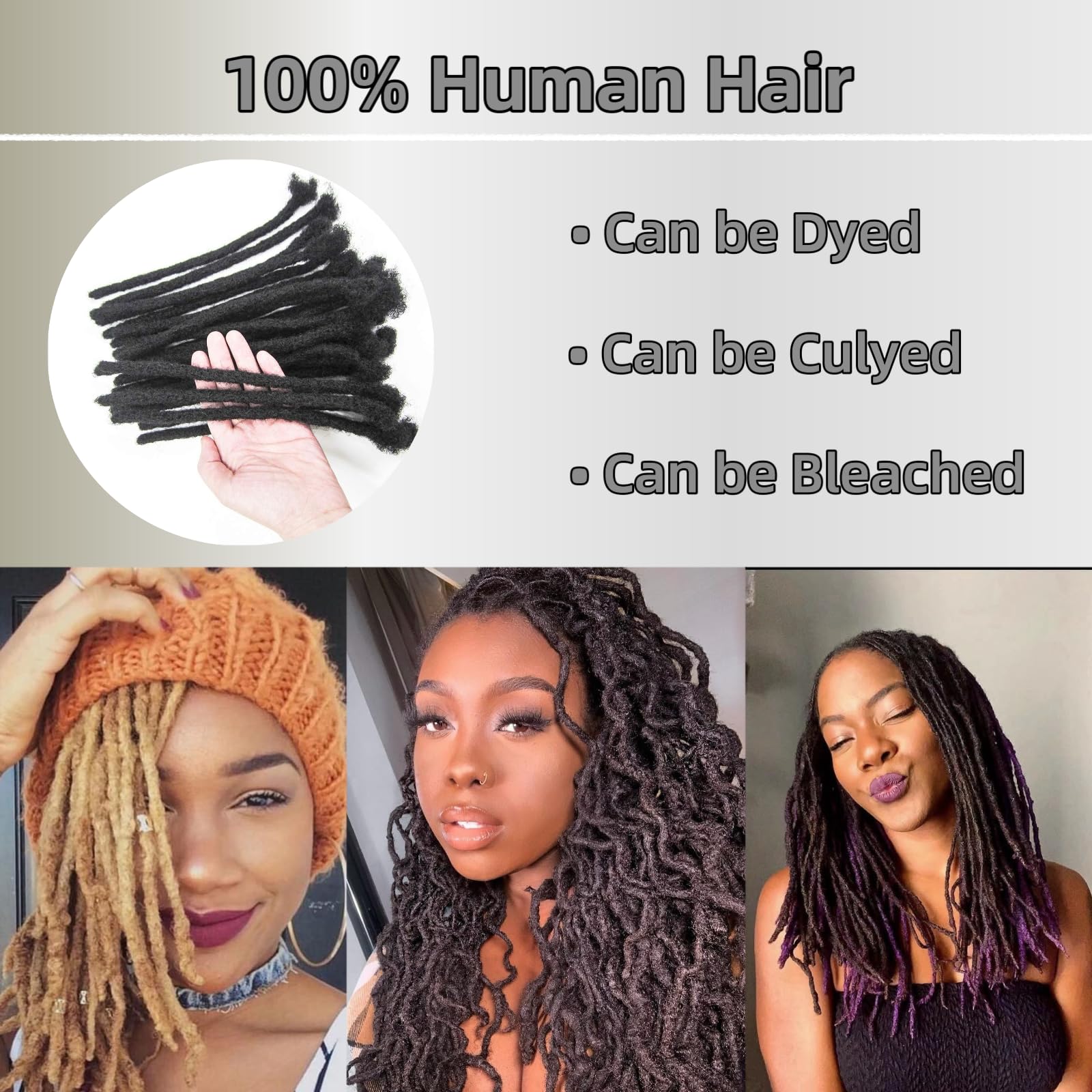 0.2Cm Width 12Inch 40 Strands Loc Extension Human Hair 100% Handmade Permanent Real Dreadlock Extensions Human Hair For Women/Me