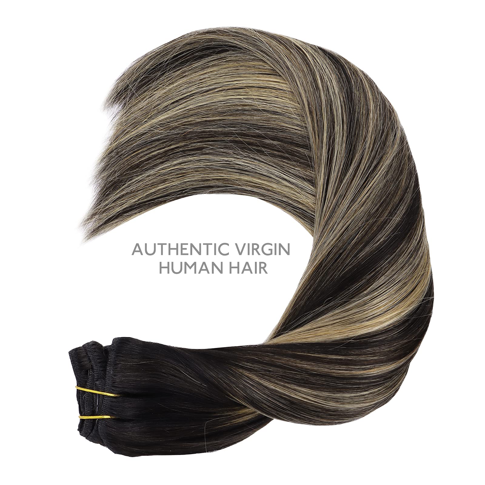 Wennalife Clip In Human Hair Extensions, 14 Inch 120G 7Pcs Balayage Natural Black To Light Blonde Remy Clip In Hair Extensions D