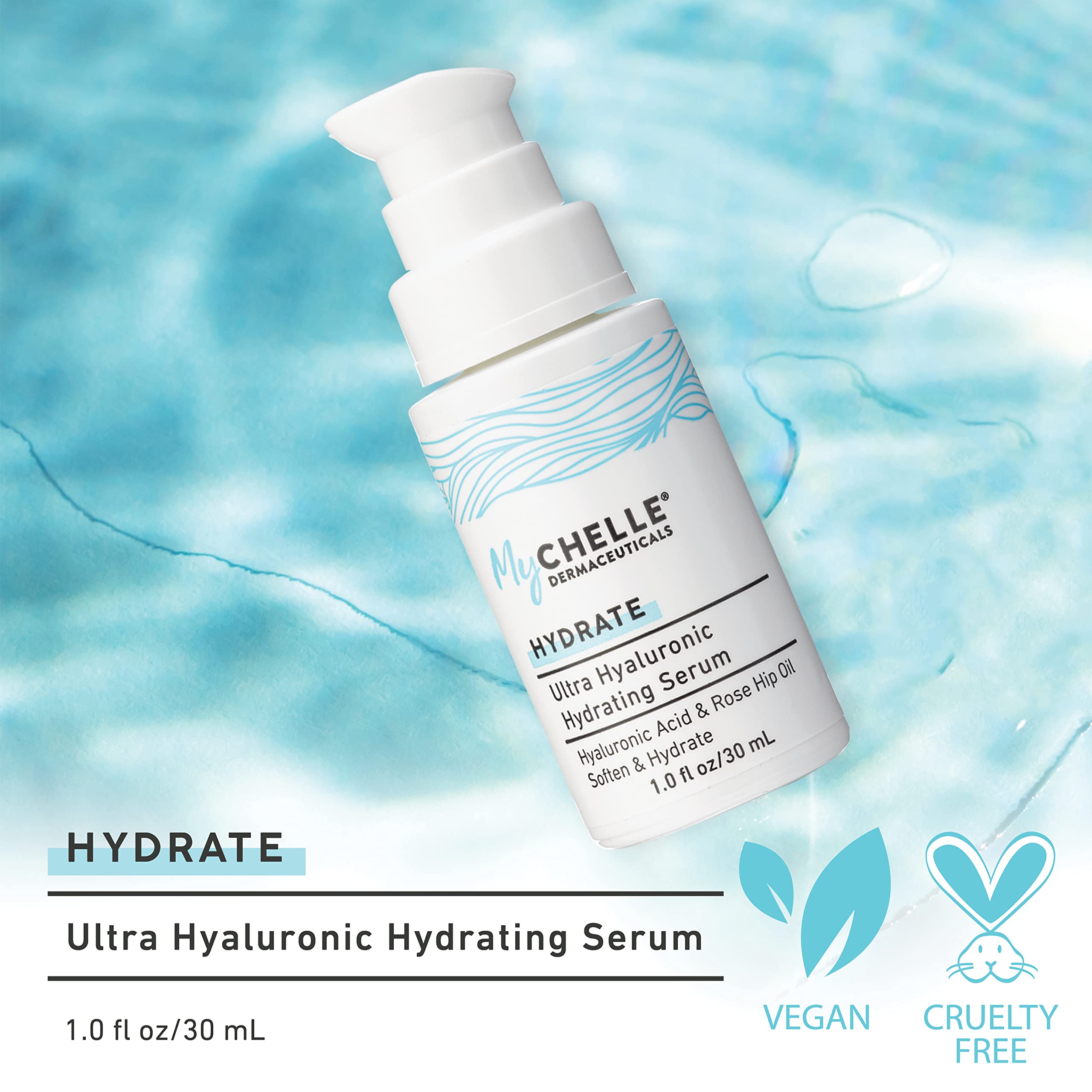 MyCHELLE Dermaceuticals Ultra Hyaluronic Hydrating Serum (1.0 Fl Oz) - Rich Hydration for Dry Skin with Vegan Hyaluronic Acid, H