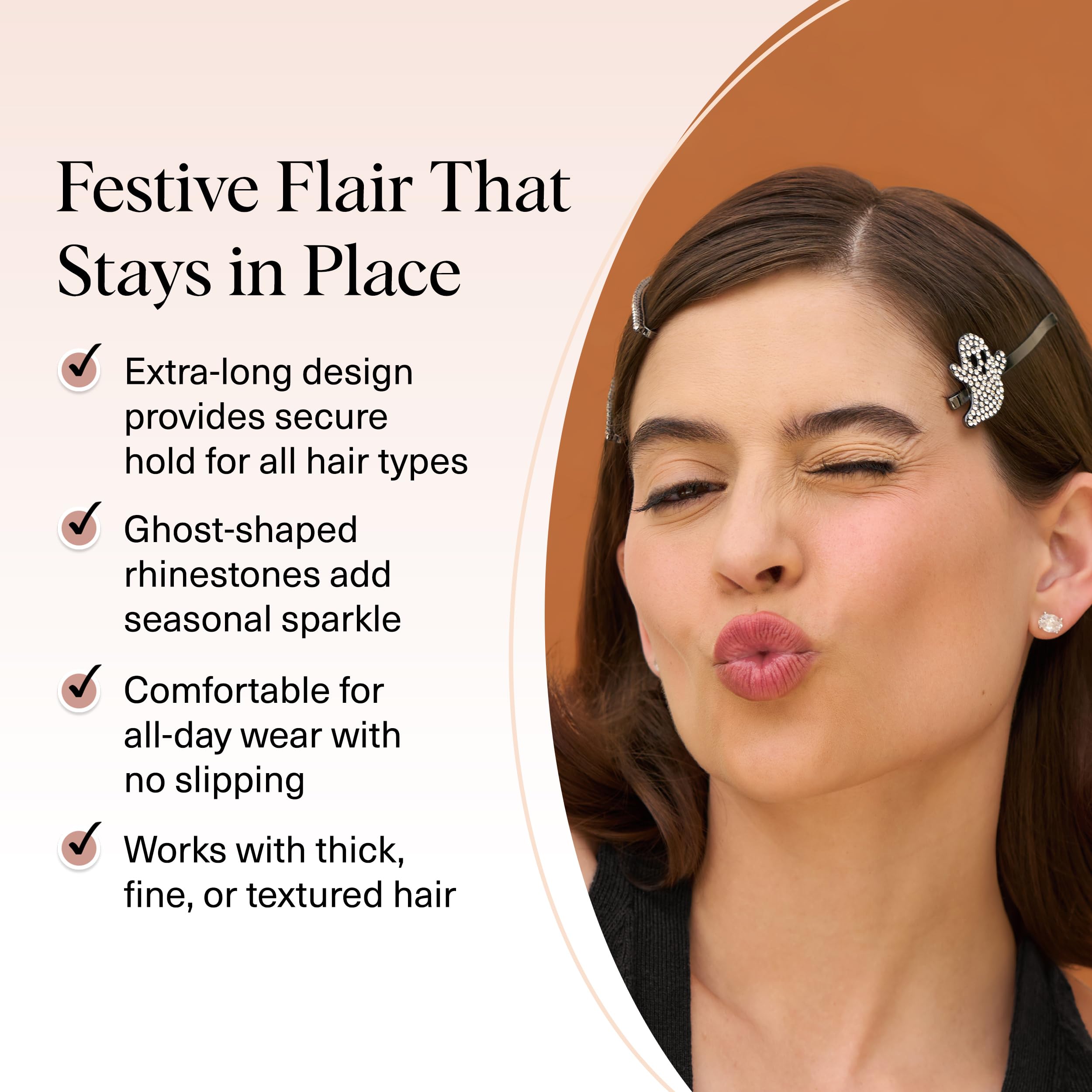 Kitsch Extra Long Metal Rhinestone Bobby Pins - Ghost Design Sparkly Hair Pins - Halloween Hair Accessories - Secure Hold Bobby