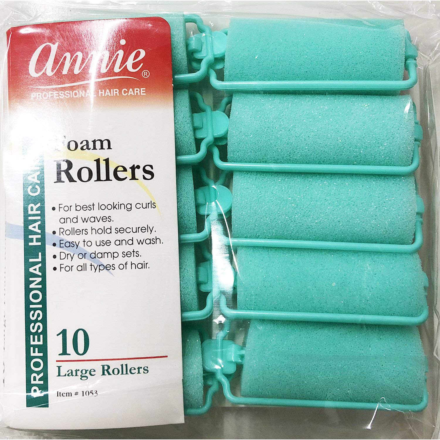 Annie Classic Foam Cushion Rollers #1053, 10 Count Green Large 1 Inch