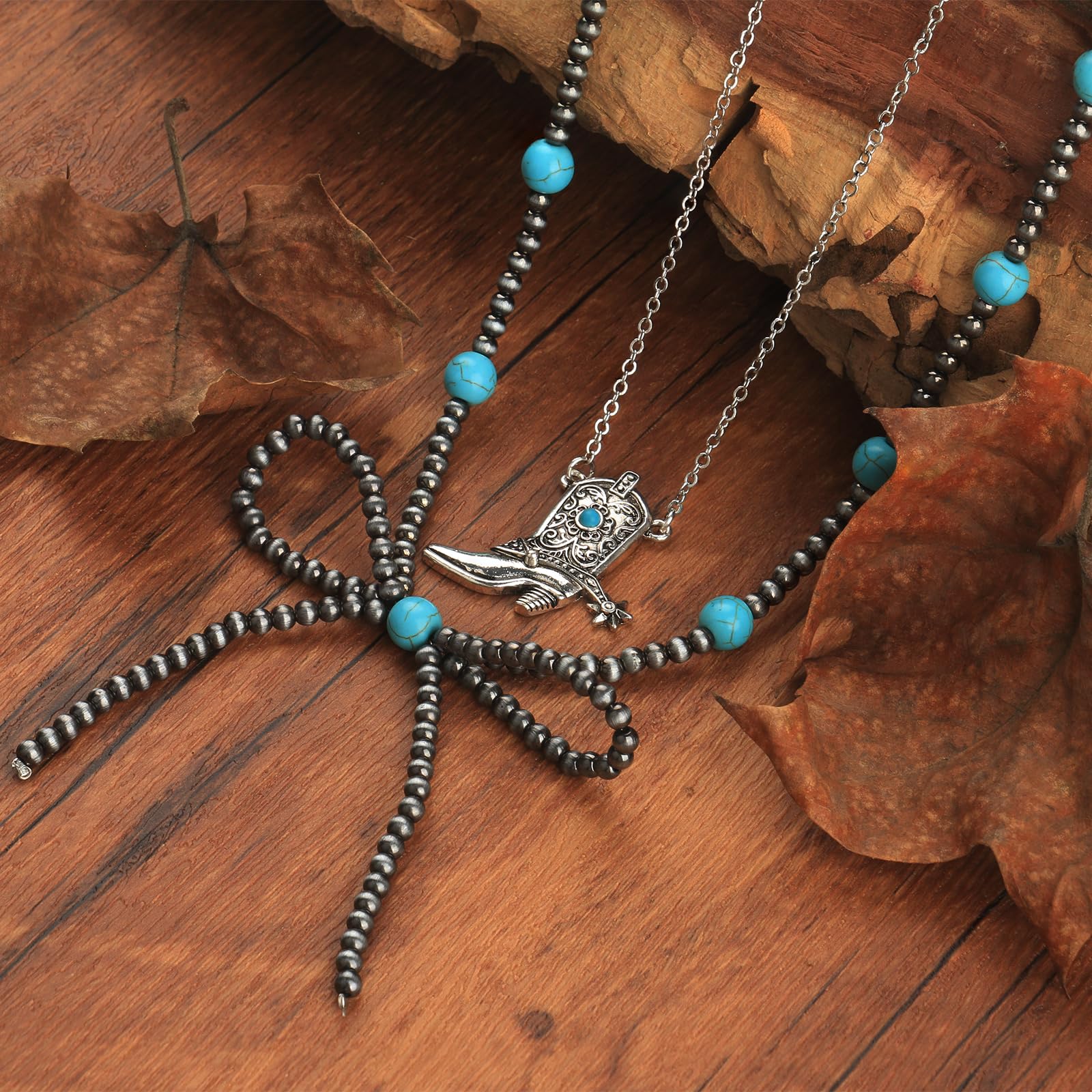 Navajo Pearl Bow Necklace Western Jewelry for Women Cowgirl Turquoise Necklaces Jewelry (11)