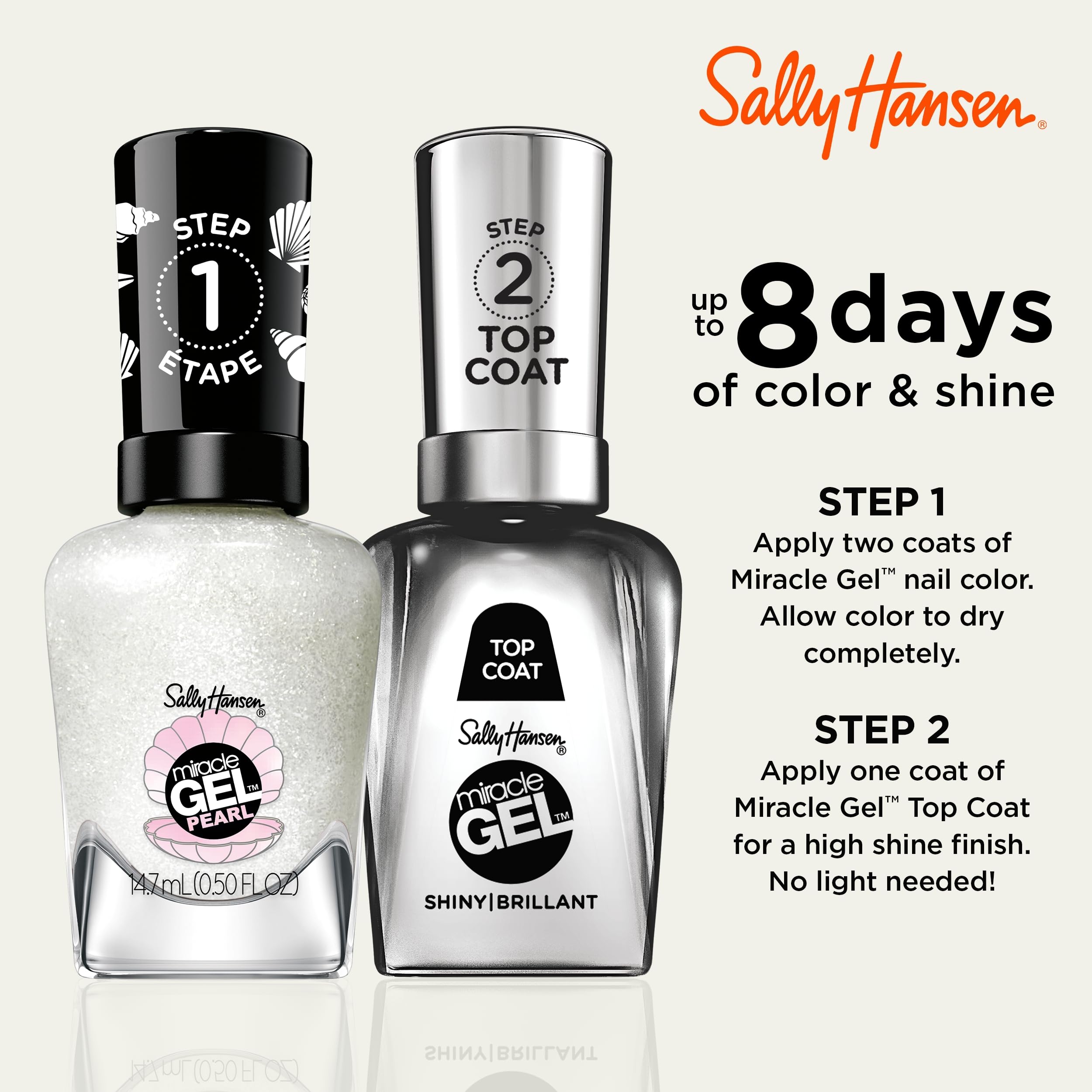 Sally Hansen Miracle Gel, Pearls One Of A Kind, Long Lasting, Gel-Like Formula, No Uv Lamp Needed, White Nail Polish