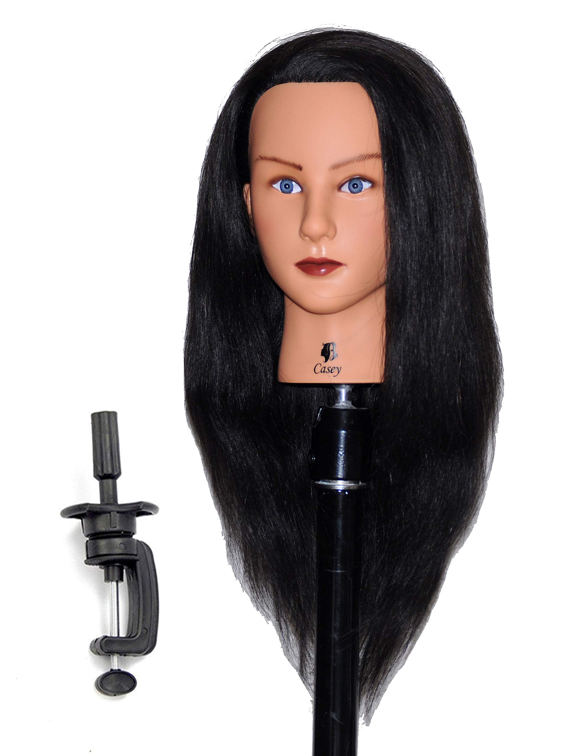 Bellrino 20-22 Cosmetology Mannequin Manikin Training Head with Human Hair with Table Clamp Holder - Helen (B-CORA+C)