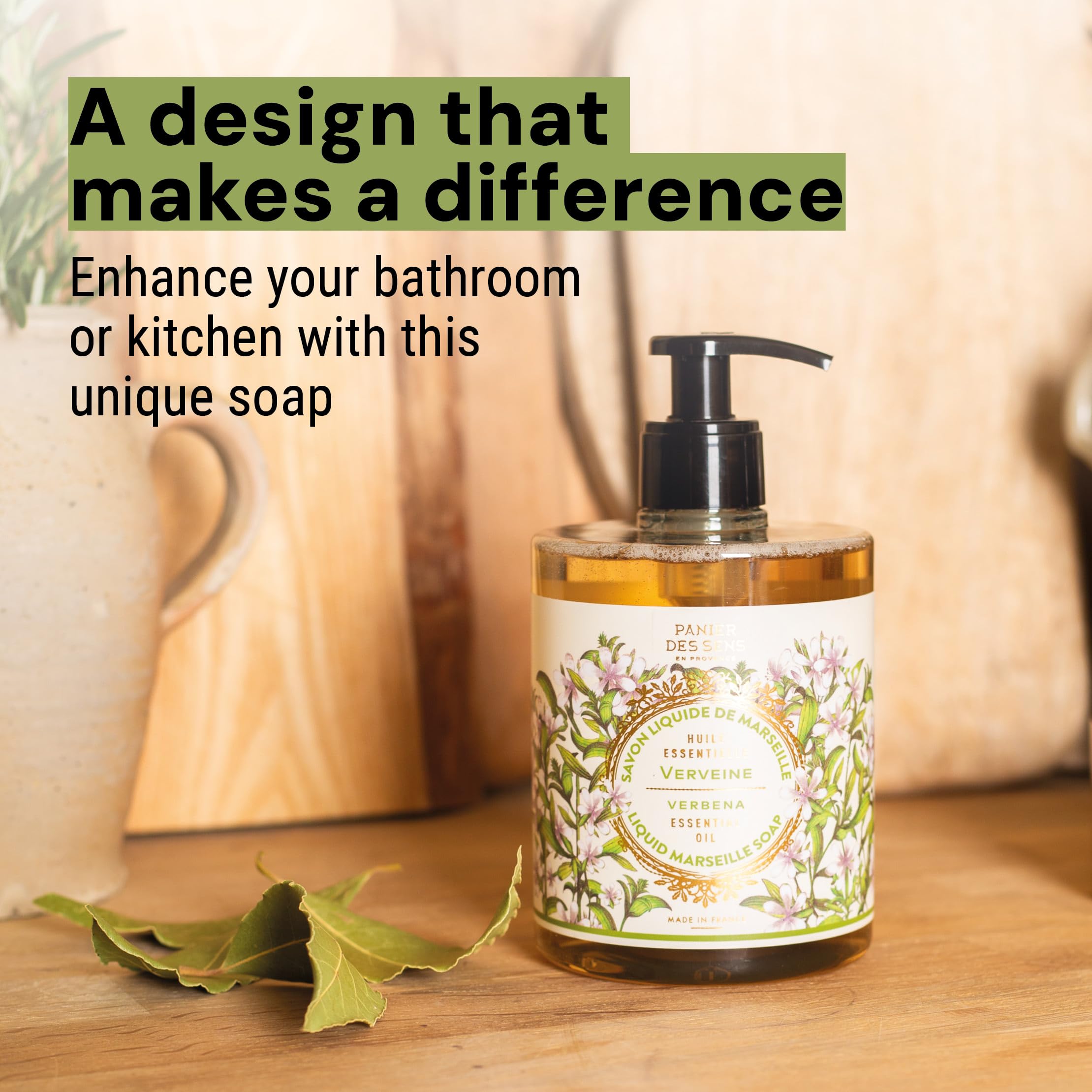 Panier Des Sens - Marseille Liquid Hand Soap - Verbena Hand Wash - Moisturizing Soap With Coconut Oil - Bathroom & Kitchen Refil