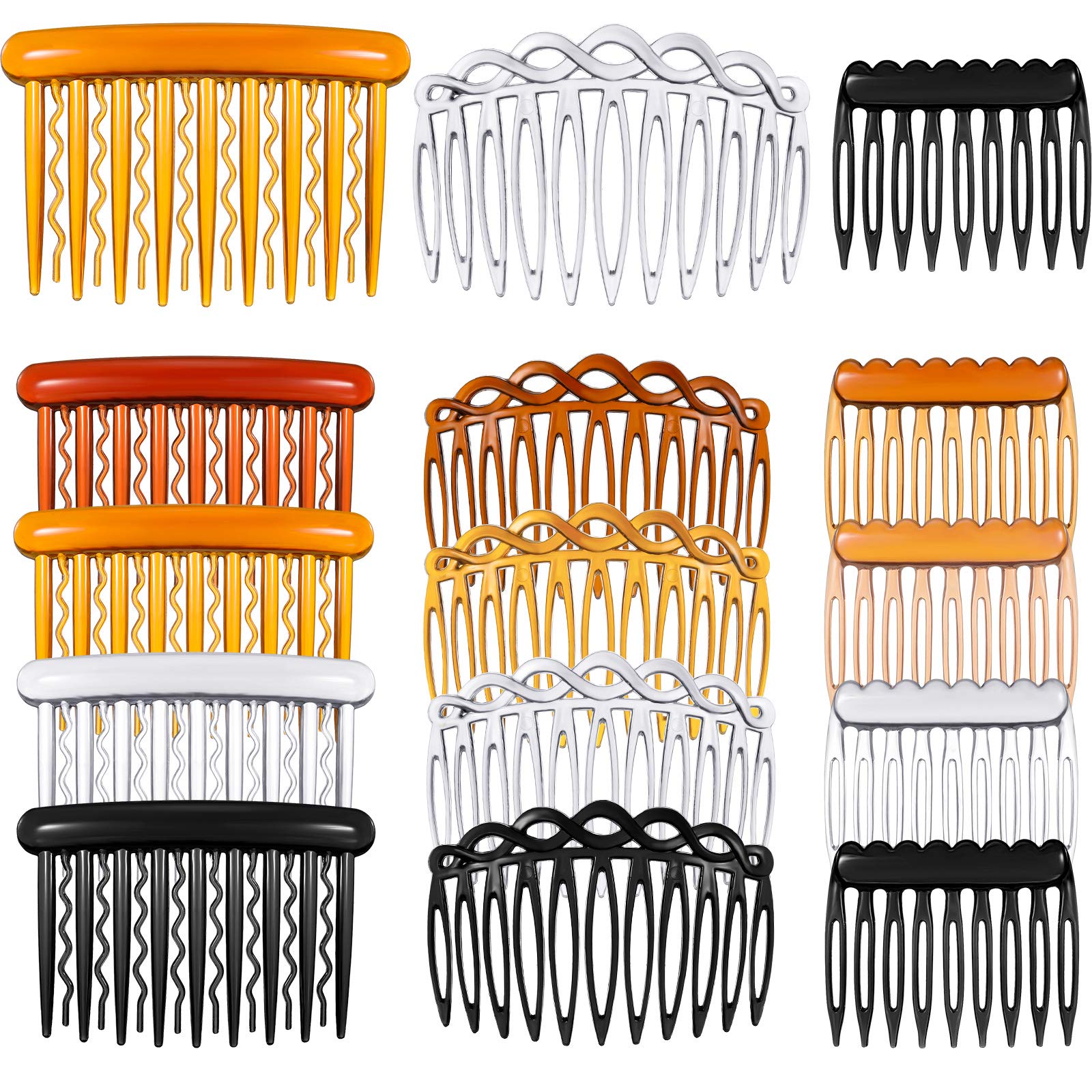 12 Pieces Plastic Side Hair Twist Comb French Twist Comb Hair Clips with Teeth for Fine Accessories Women, 4 Colors(Retro Color,