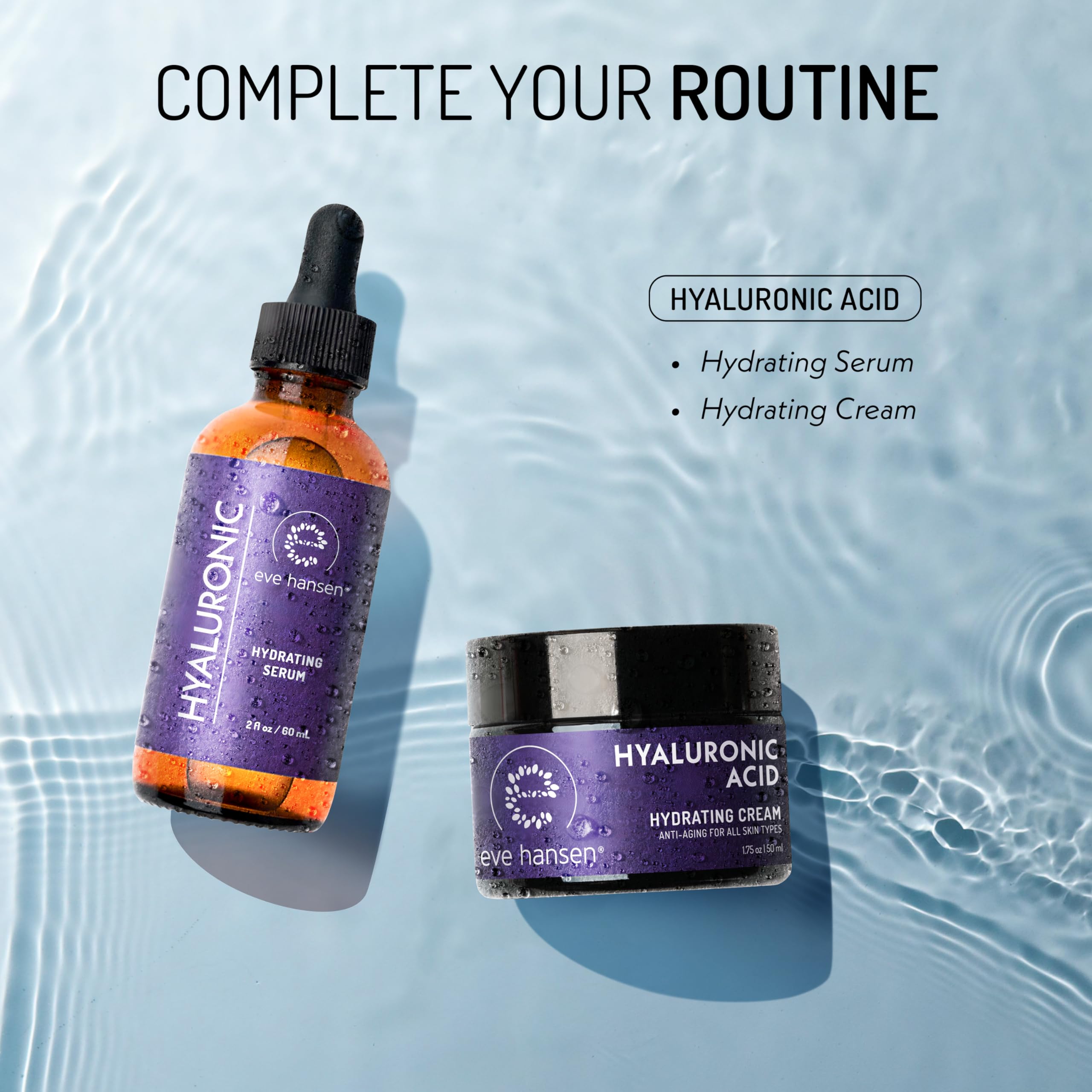 Eve Hansen Hyaluronic Acid Serum for Face (2 oz) | Hydrating Face Serum with Vitamin C + E, Wrinkle Filler, Moisturizer, and Nat