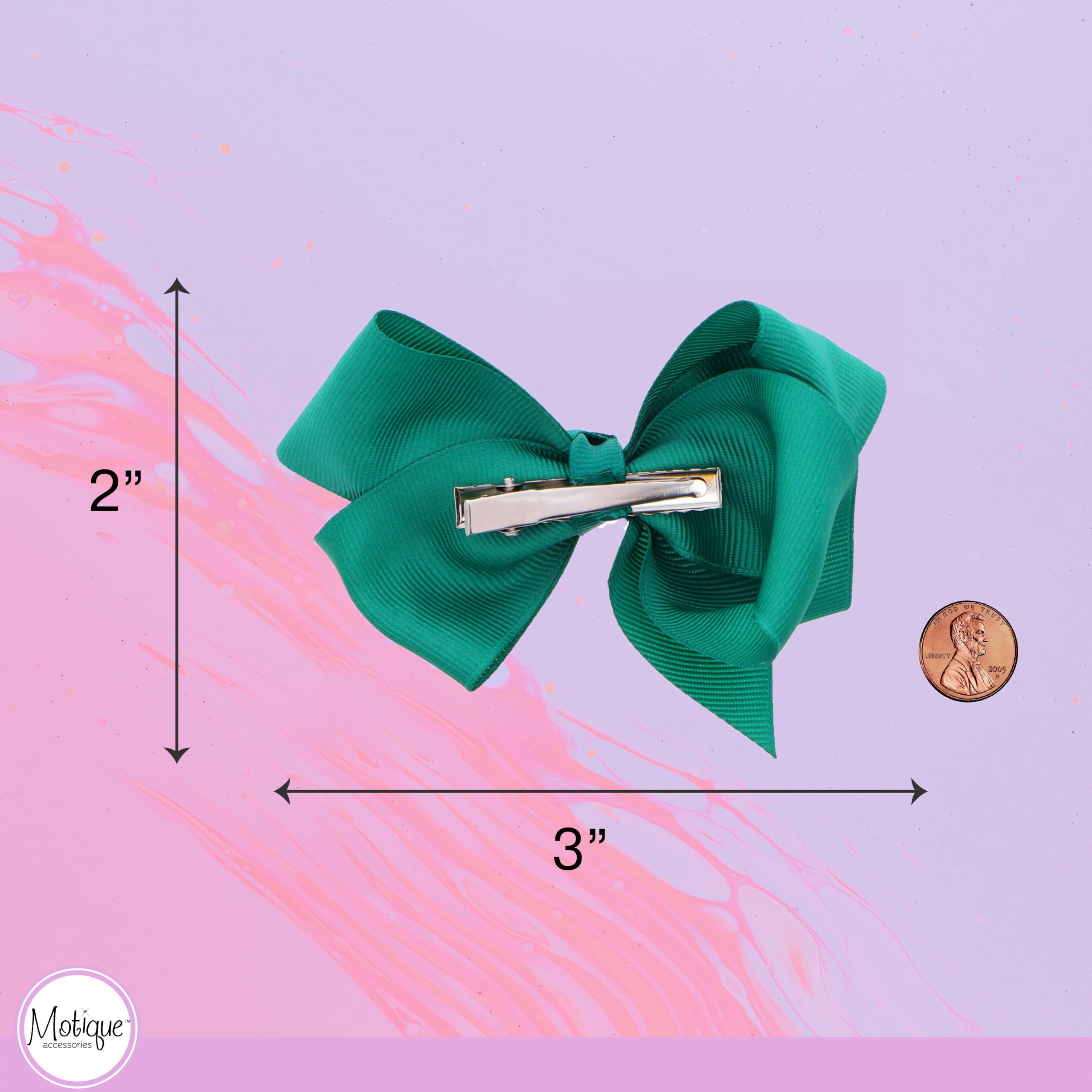3 Inch Grosgrain Bow for Little Girls- Set of 2 (Teal Green)