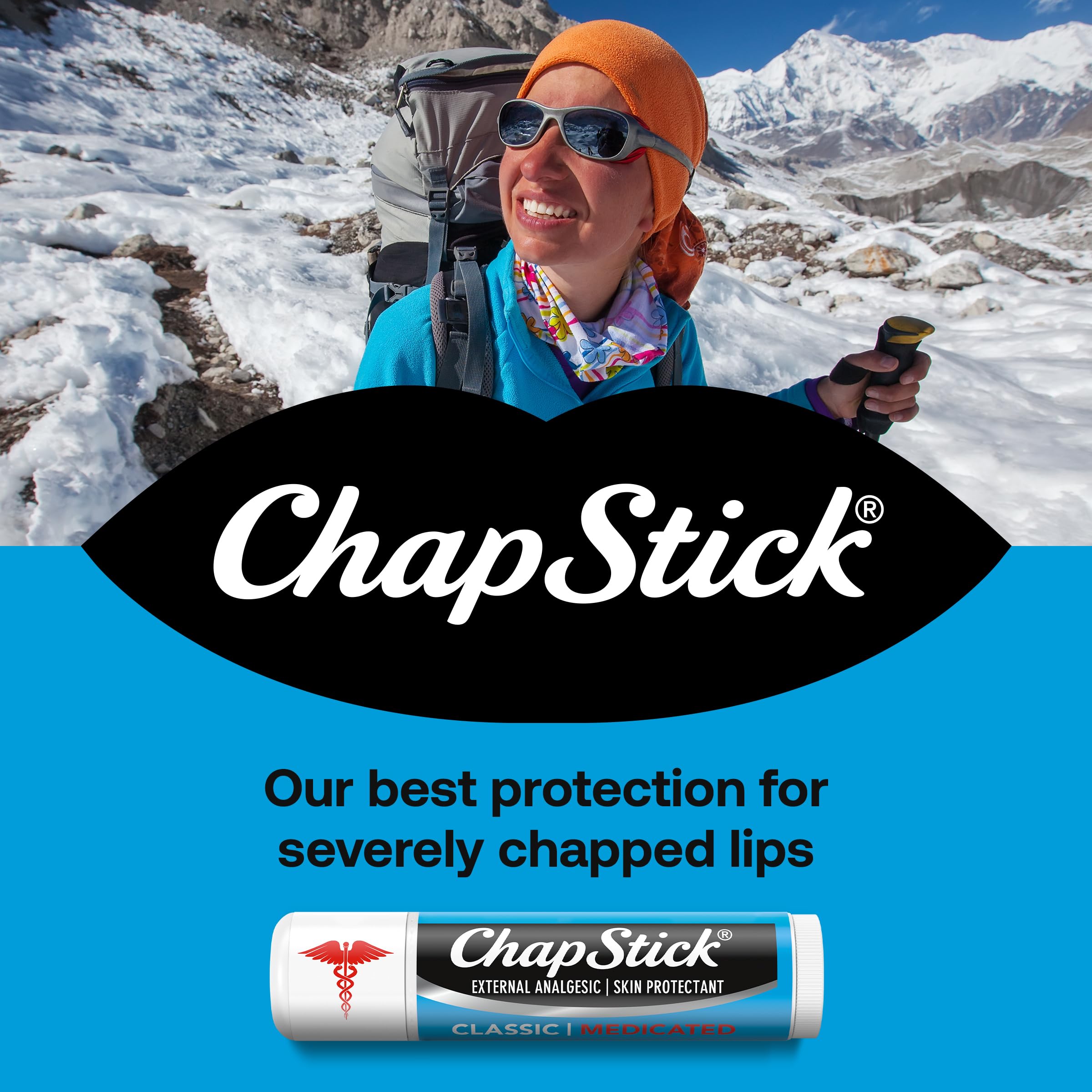 Chapstick Dry Lips & Cold Sore Pain Relief Bundle - Classic Medicated Chapstick 3-Pack + Original Moisturizer Lip Balm With Spf