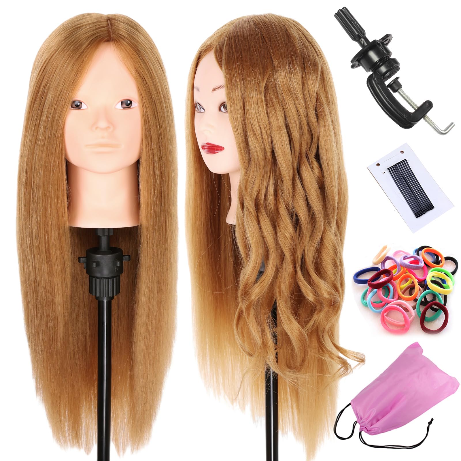 20 Inch Mannequin Head 60% Human Hair Styling Training Head Manikin Cosmetology Head Hair Hairdressing Training Face Makeup Prac